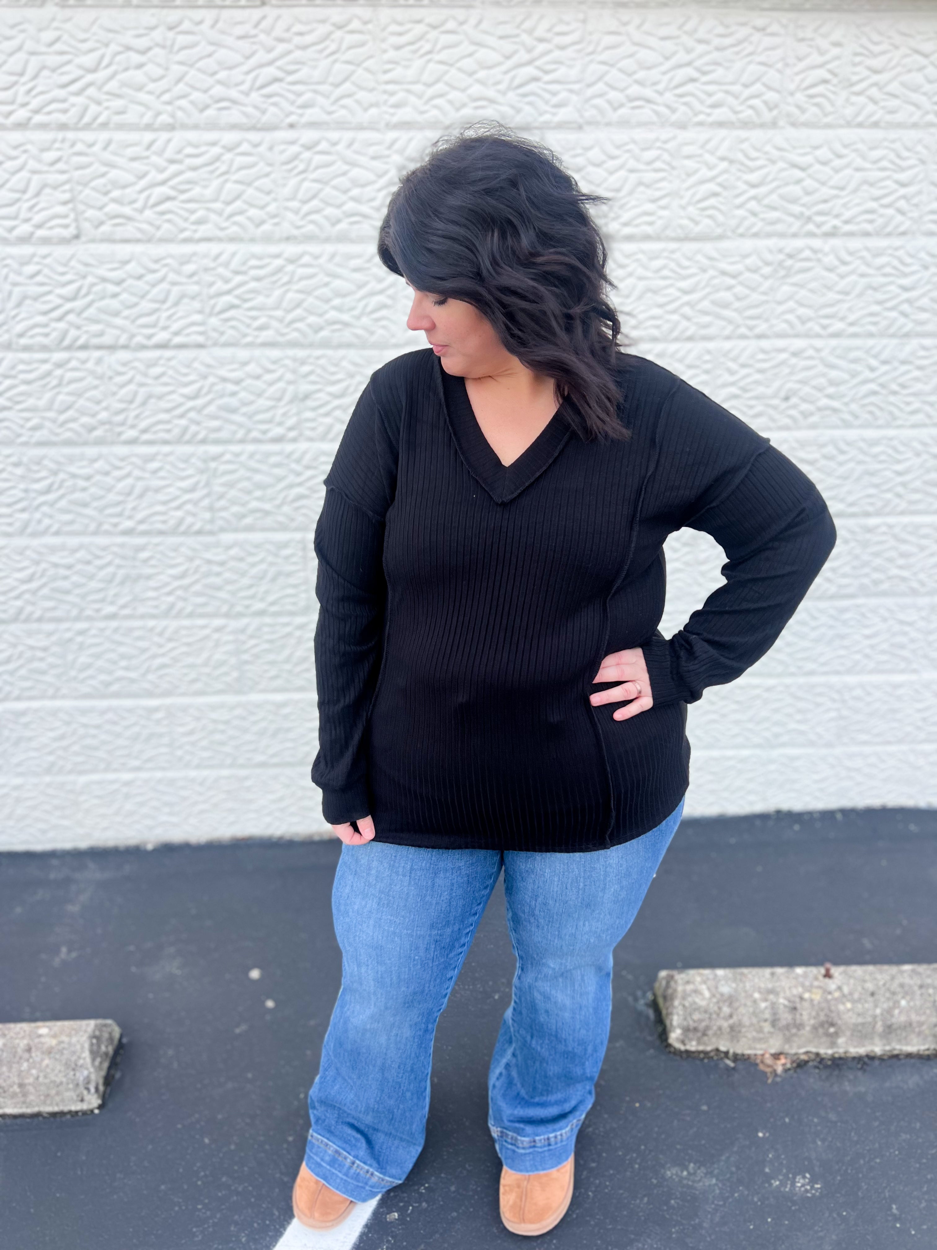 DOORBUSTER Mia Black V-neck Top