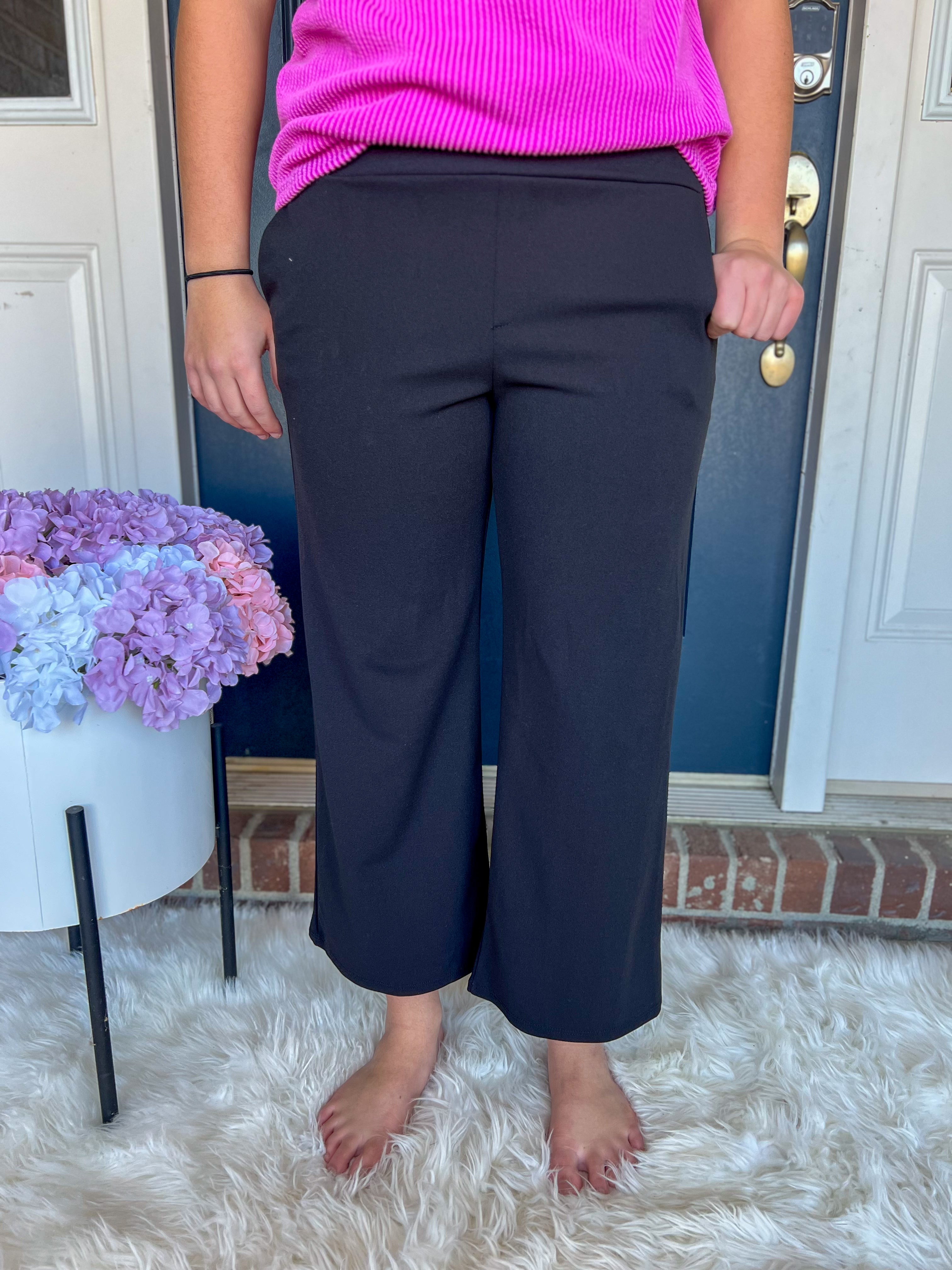 Lucy Wide Leg Stretchy Crop Pants - Black