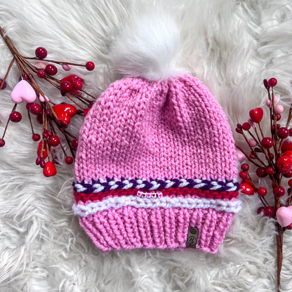 Friendship Bracelet Knitted Beanie - All Hearts