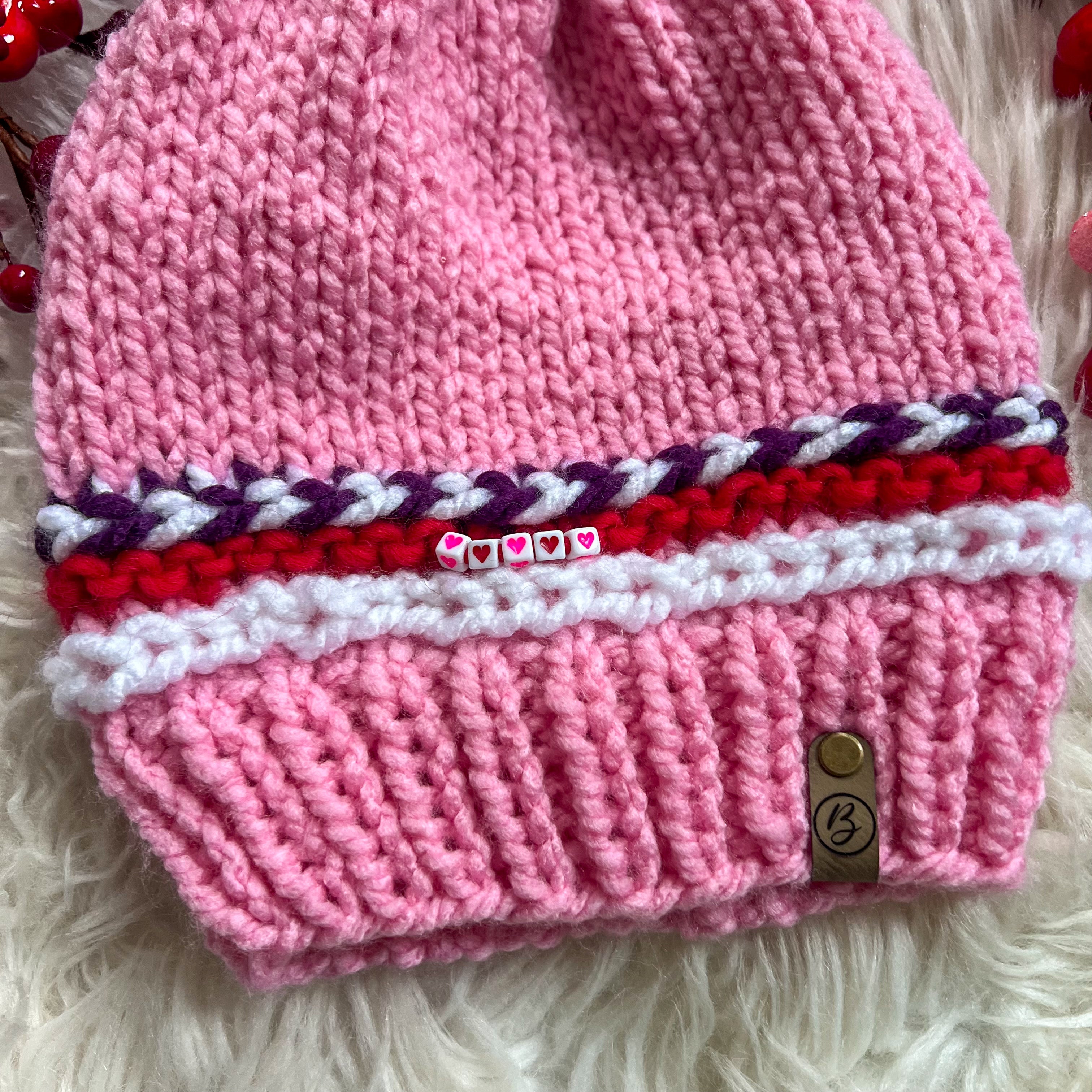 Friendship Bracelet Knitted Beanie - All Hearts