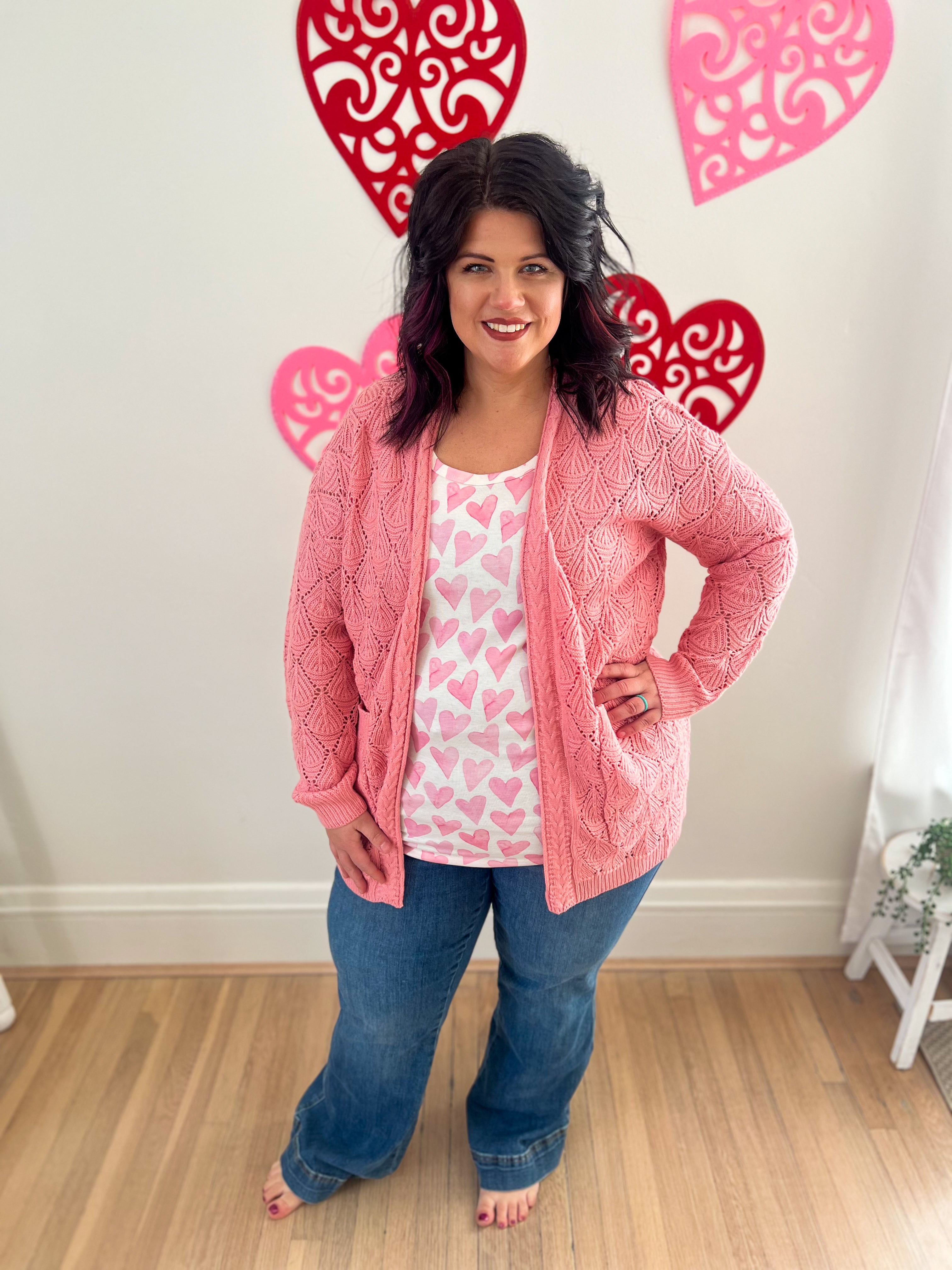 Open Knit Cardigan - Rose