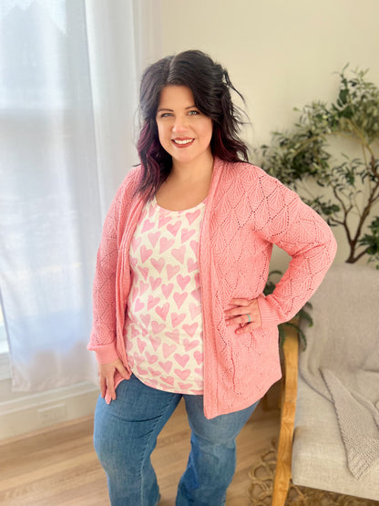 Open Knit Cardigan - Rose