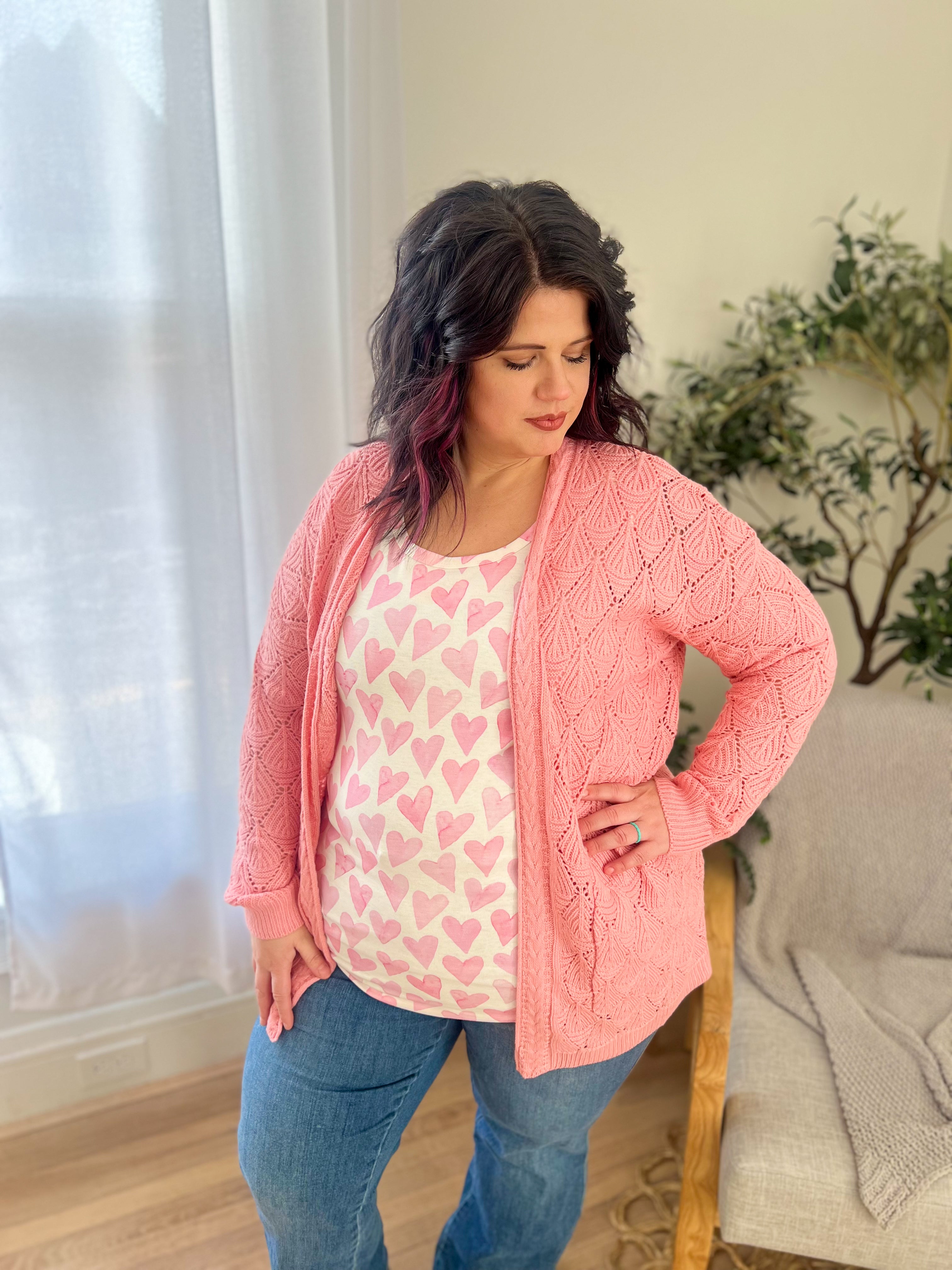 Open Knit Cardigan - Rose