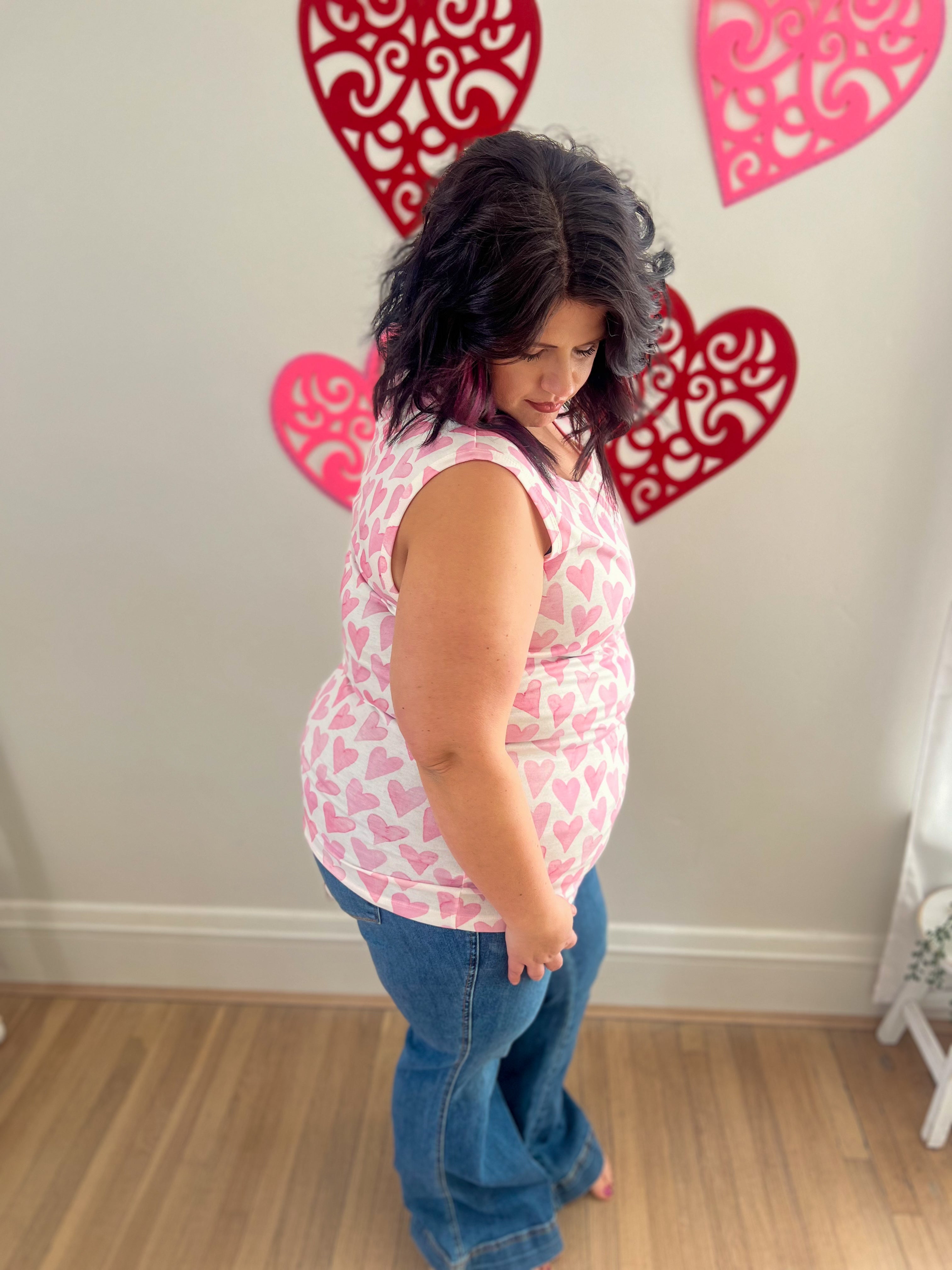 Ava Tank - Blushing Pink Hearts