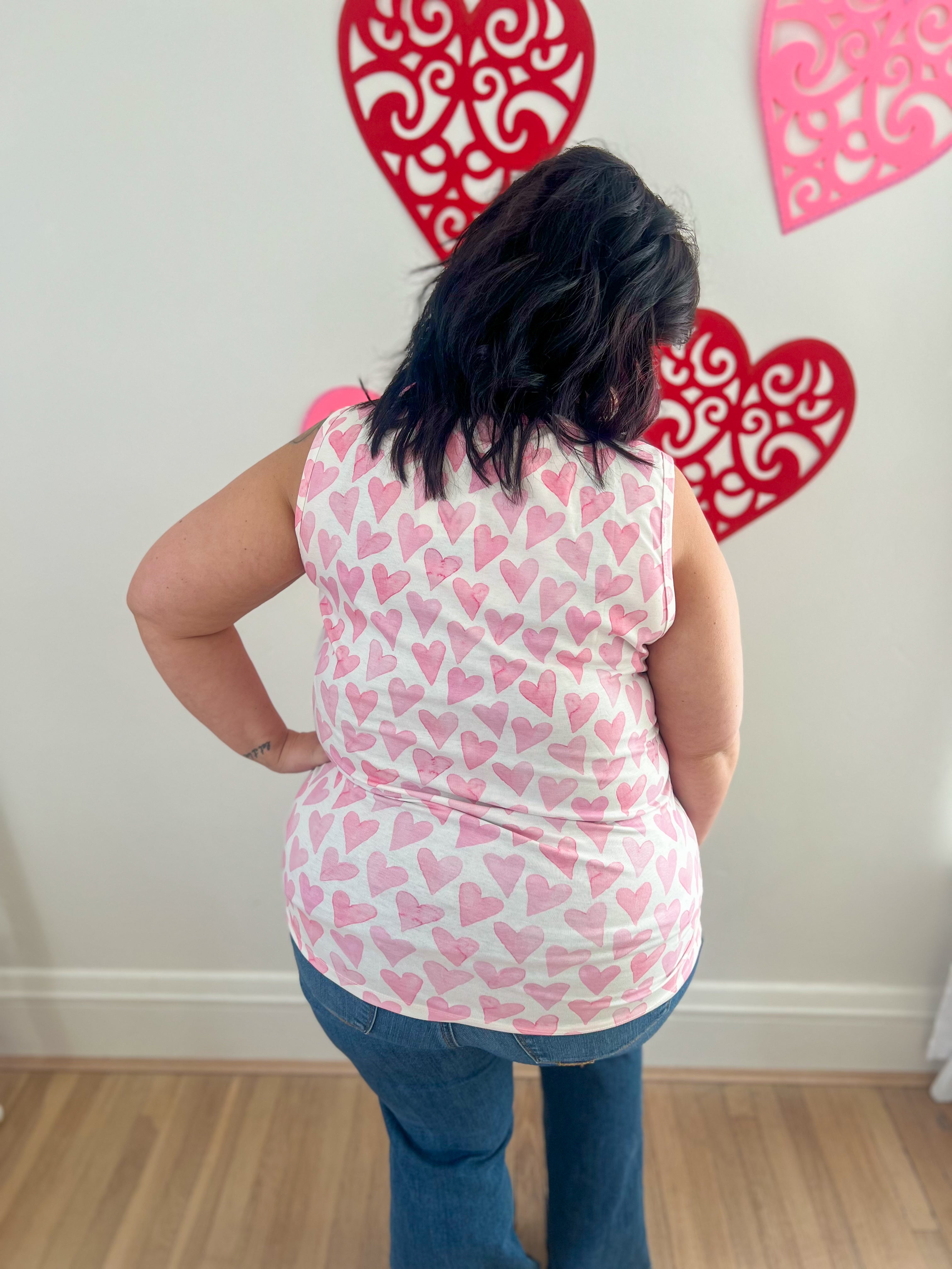 Ava Tank - Blushing Pink Hearts