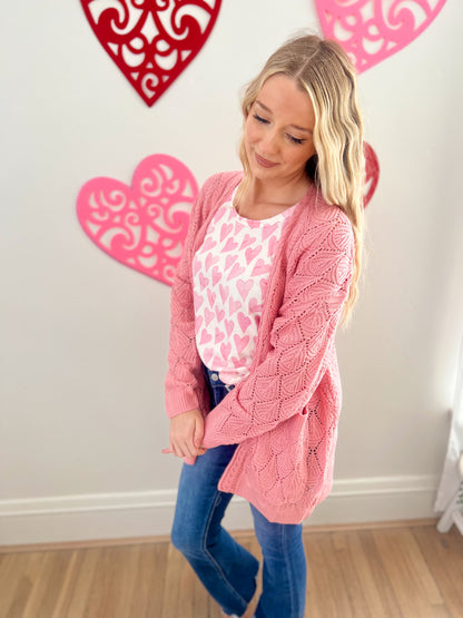 Open Knit Cardigan - Rose