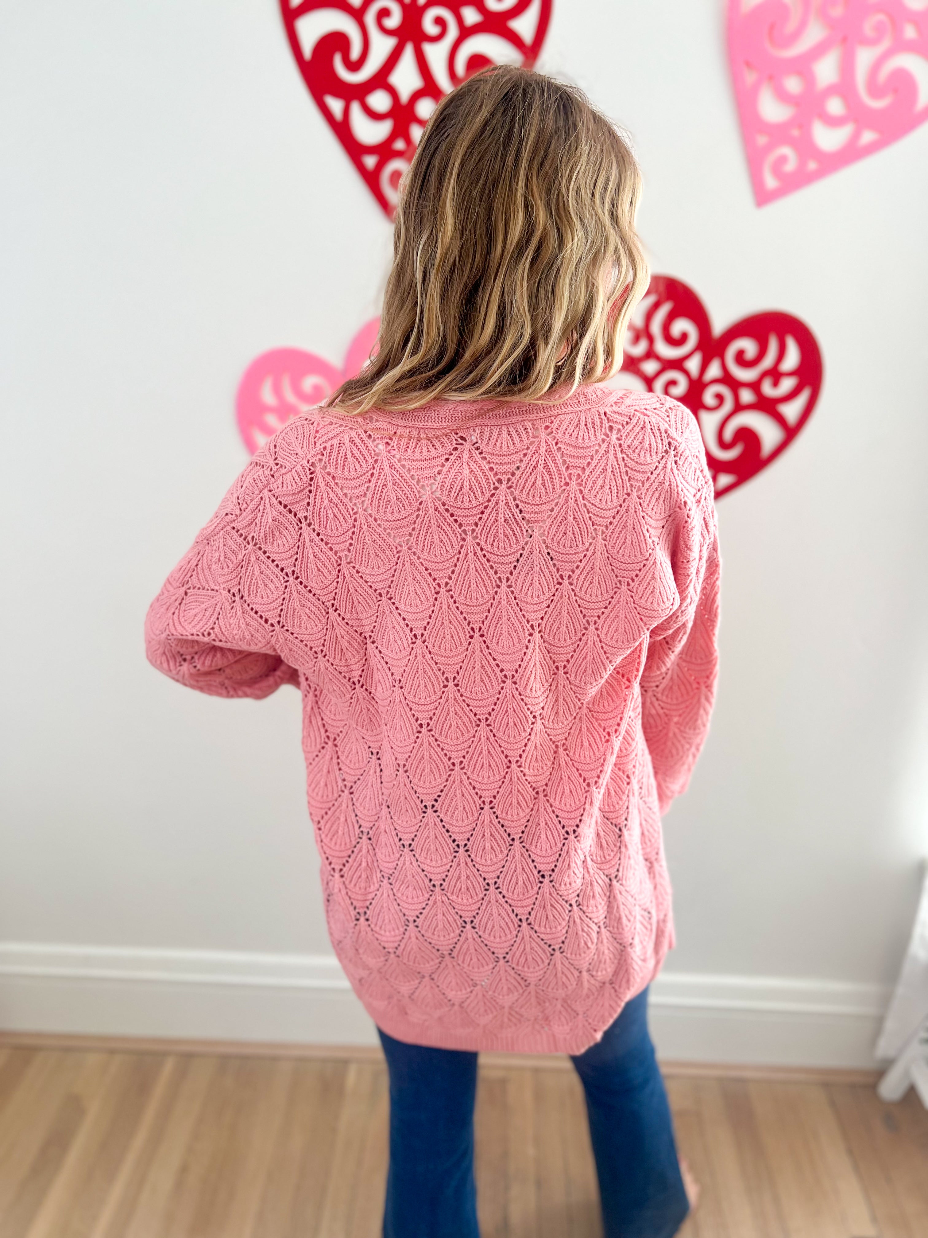 Open Knit Cardigan - Rose