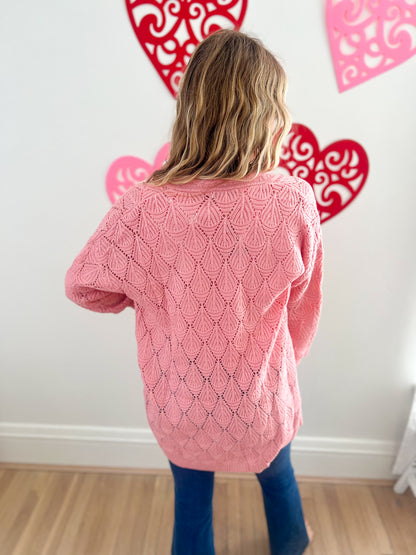 Open Knit Cardigan - Rose