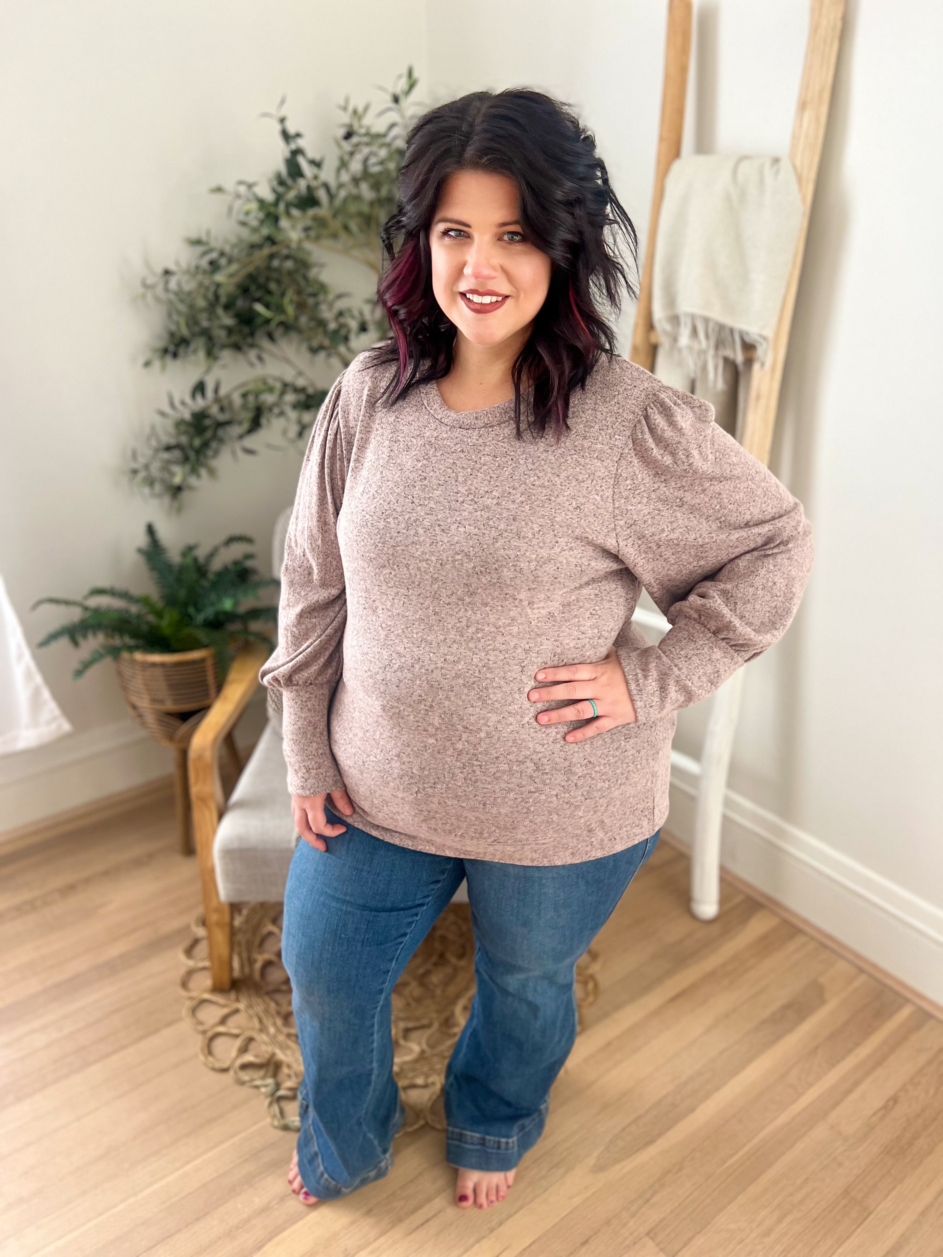 Samantha Bubble Sleeve Top - Mauve