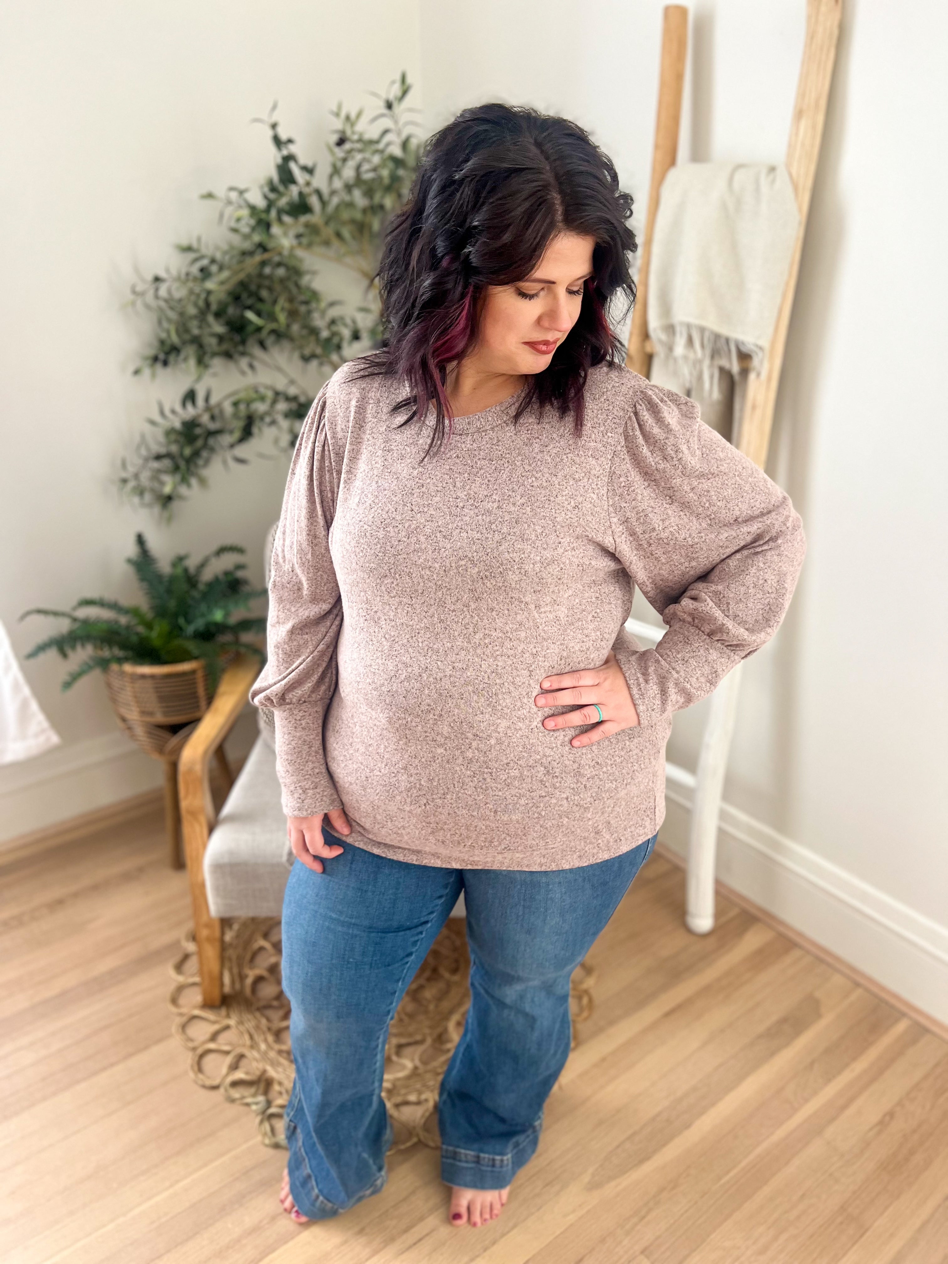 Samantha Bubble Sleeve Top - Mauve