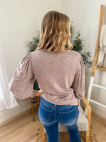 Samantha Bubble Sleeve Top - Mauve
