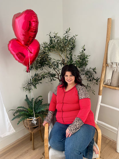 Red with Leopard Accents Long Sleeve Top