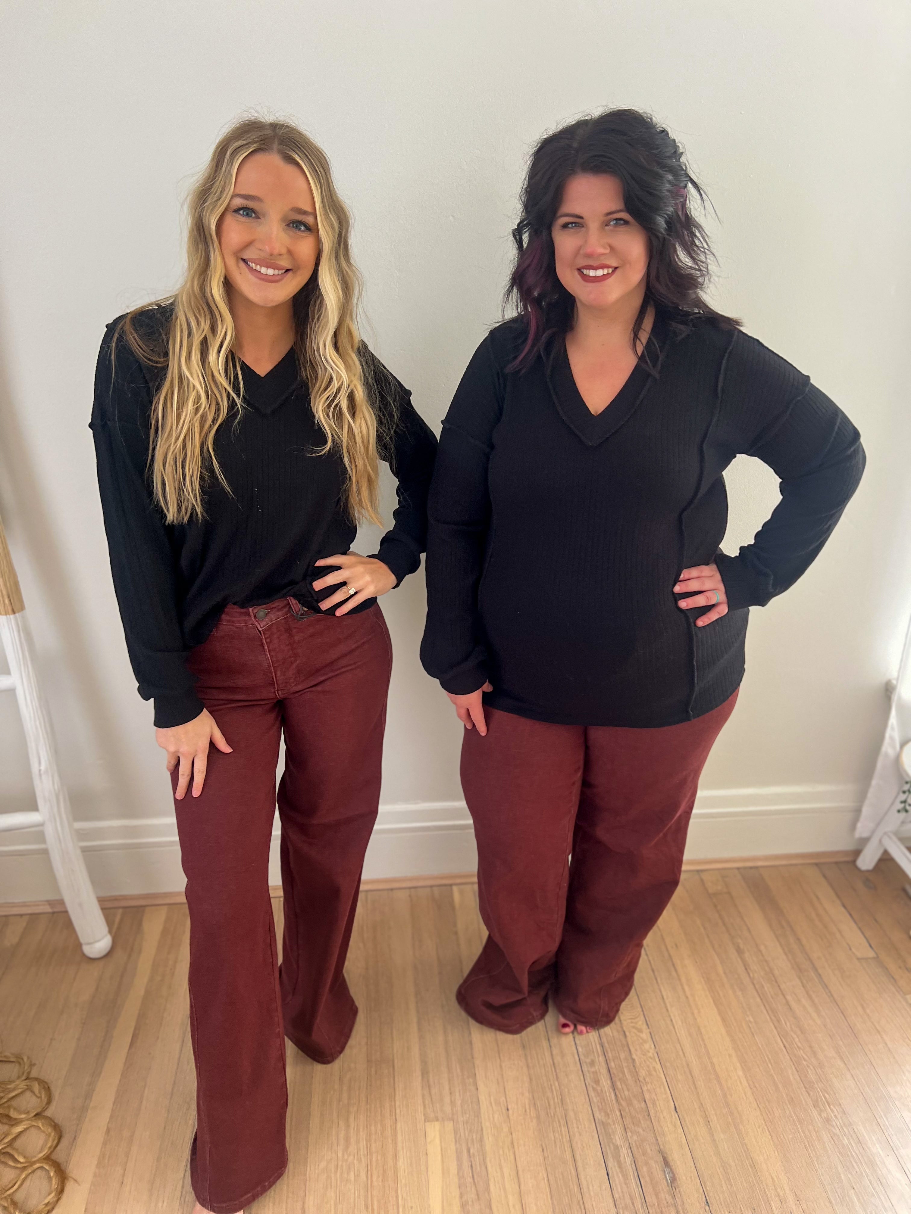 Mia Black V-neck Top