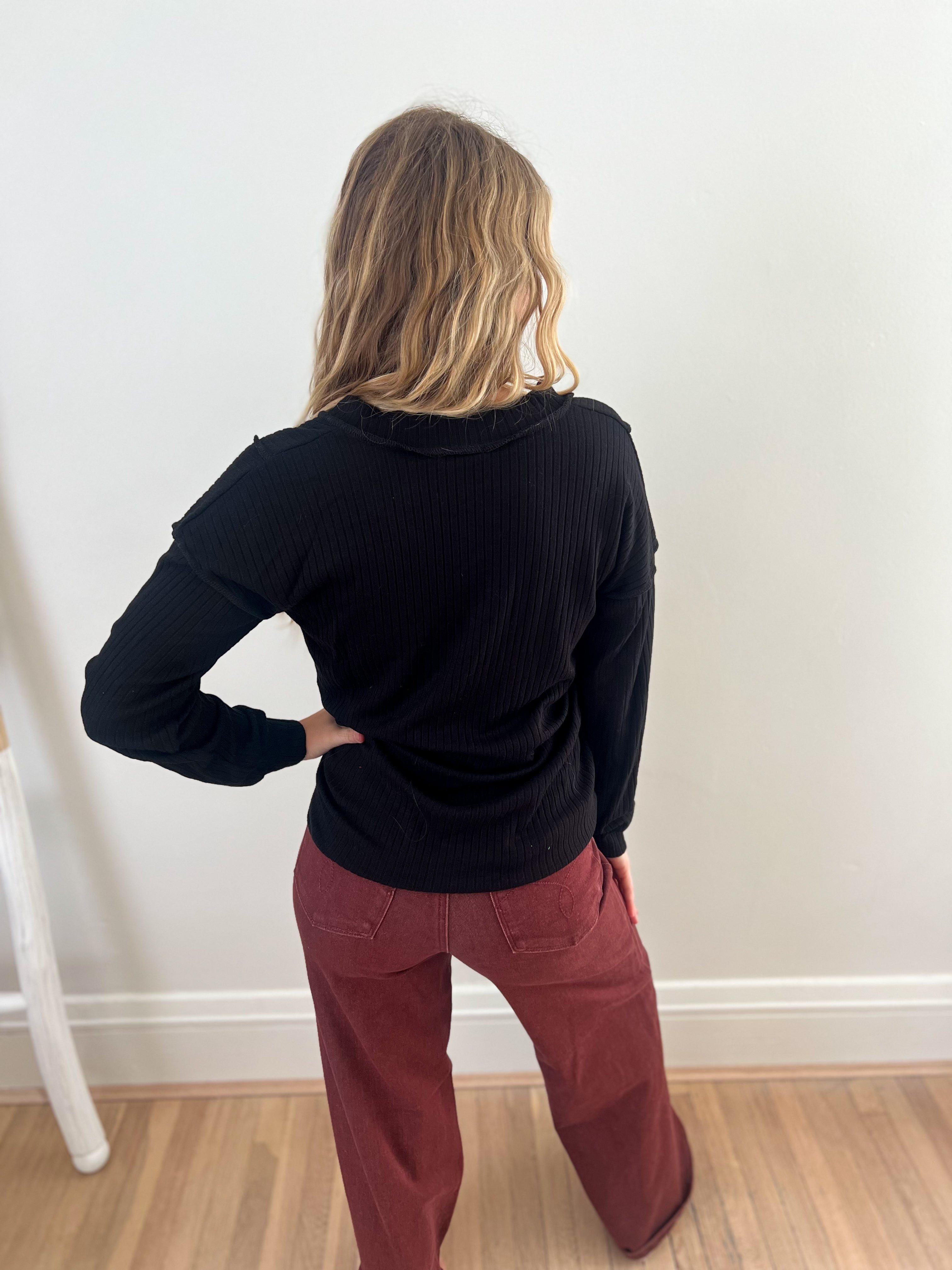 Mia Black V-neck Top