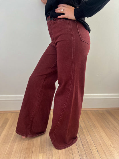 Judy Blue High - Waist Burgundy Retro Wide Jeans