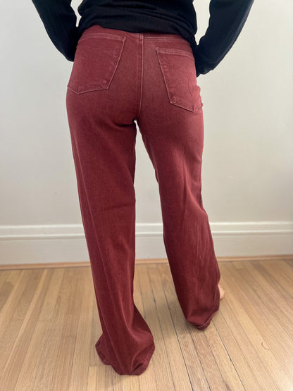 Judy Blue High - Waist Burgundy Retro Wide Jeans
