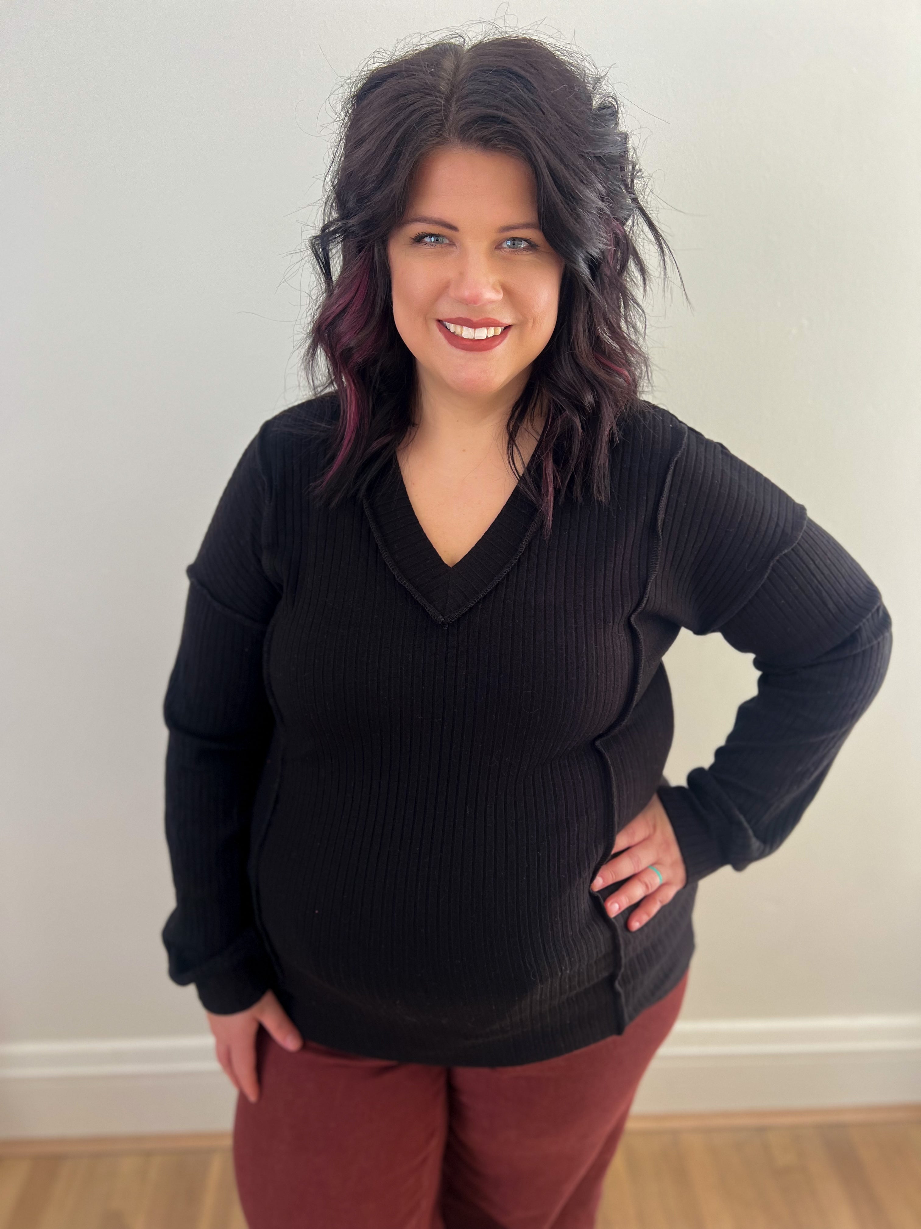 Mia Black V-neck Top