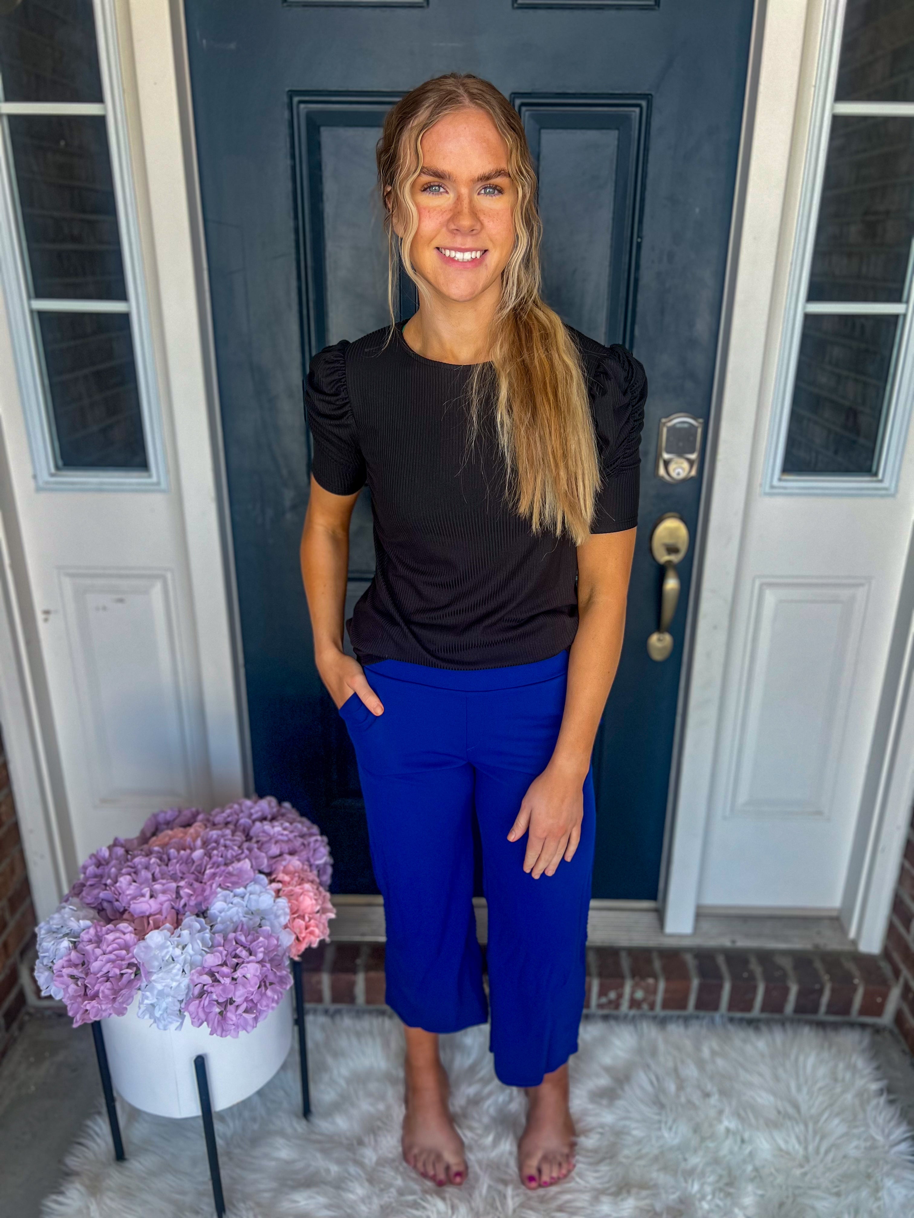 Lucy Wide Leg Stretchy Crop Pants - Royal Blue