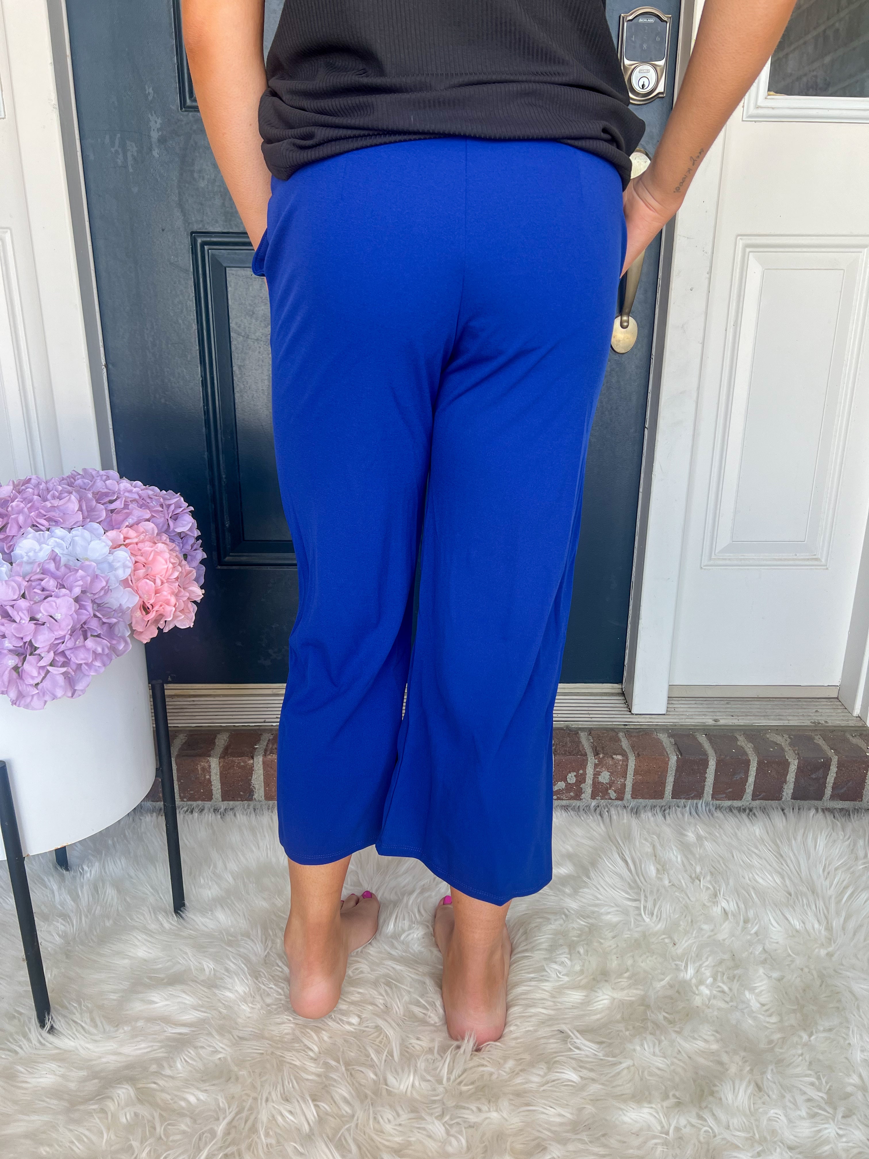 Lucy Wide Leg Stretchy Crop Pants - Royal Blue