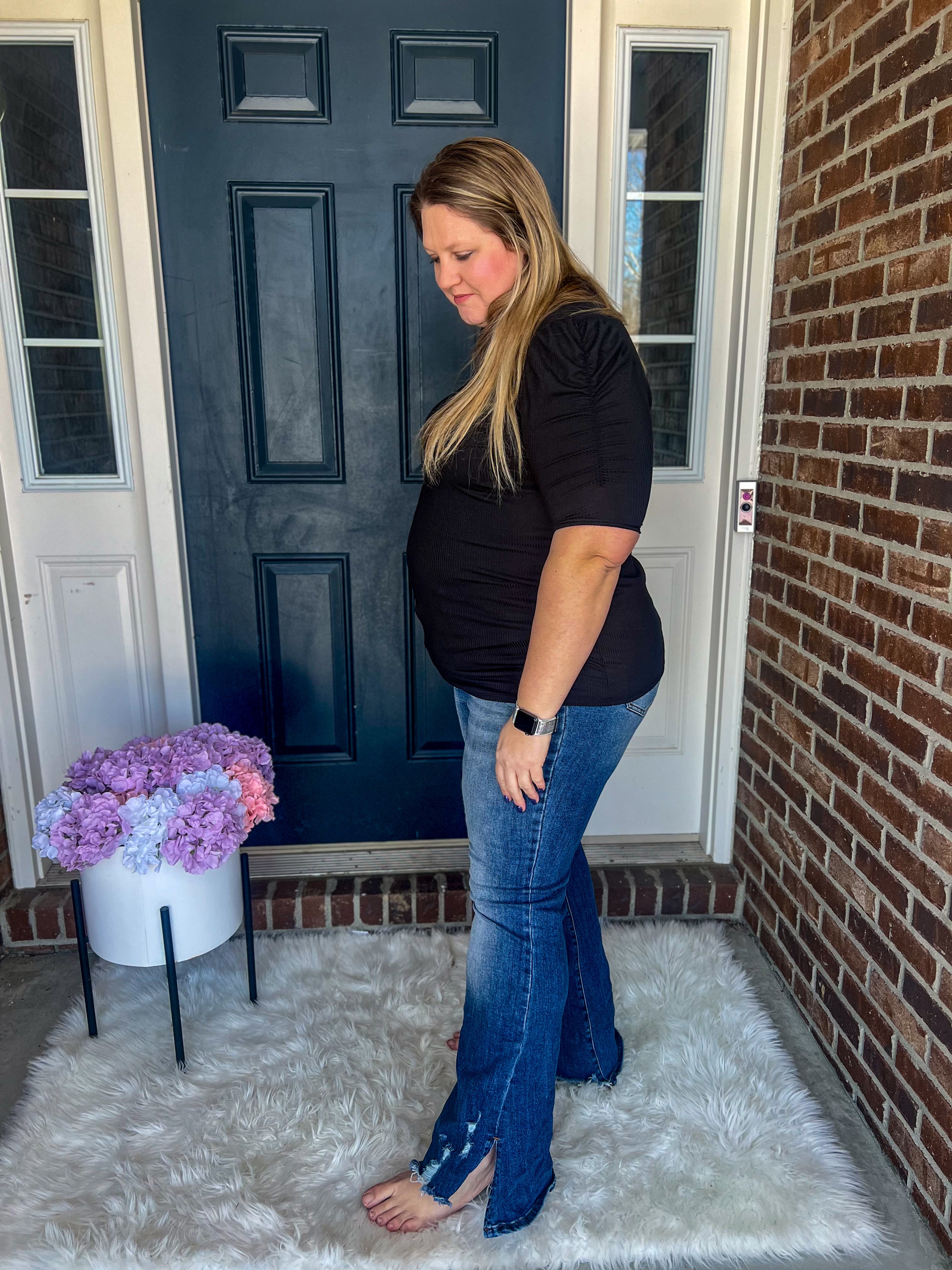 Avery Black Ruched Sleeves Top