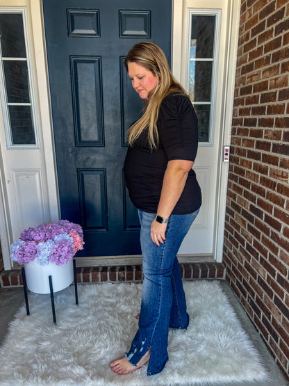 Avery Black Ruched Sleeves Top