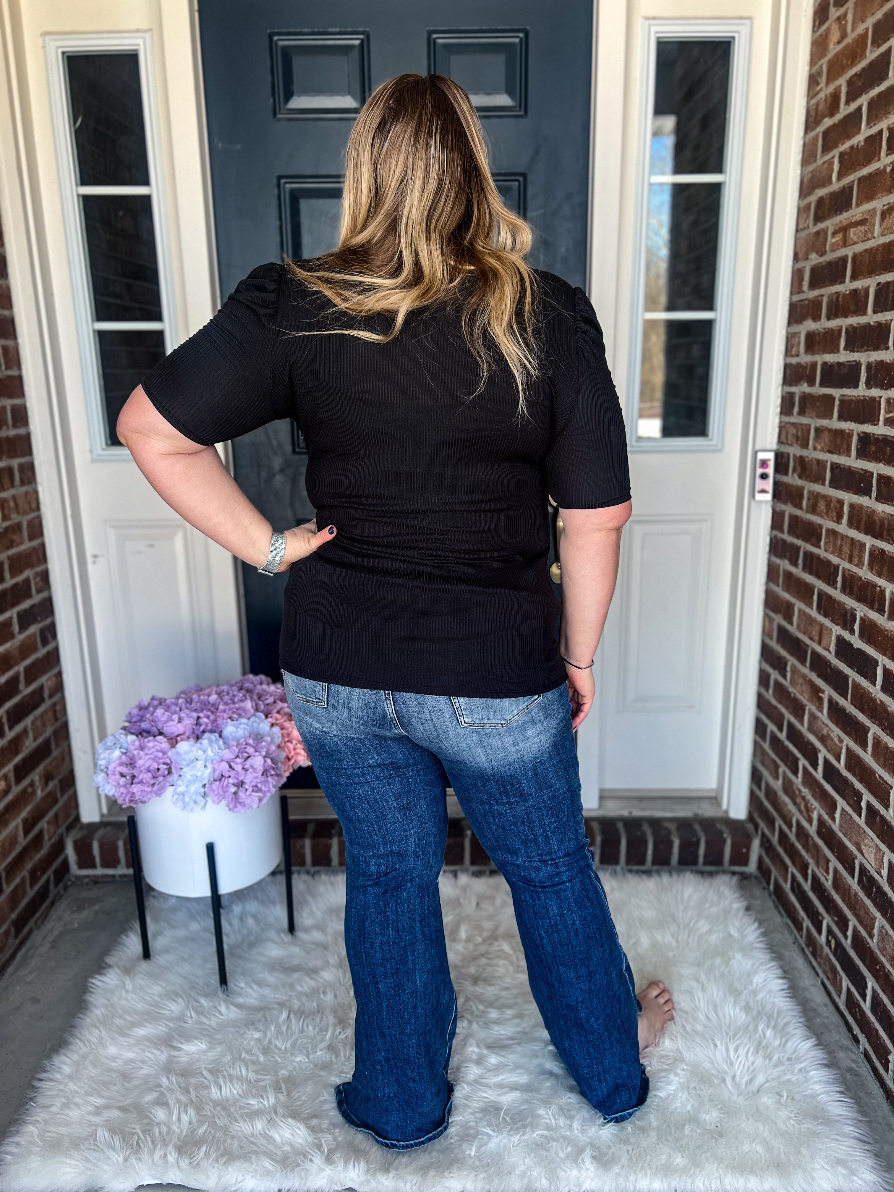 Avery Black Ruched Sleeves Top