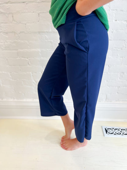 Lucy Wide Leg Stretchy Crop Pants - Navy