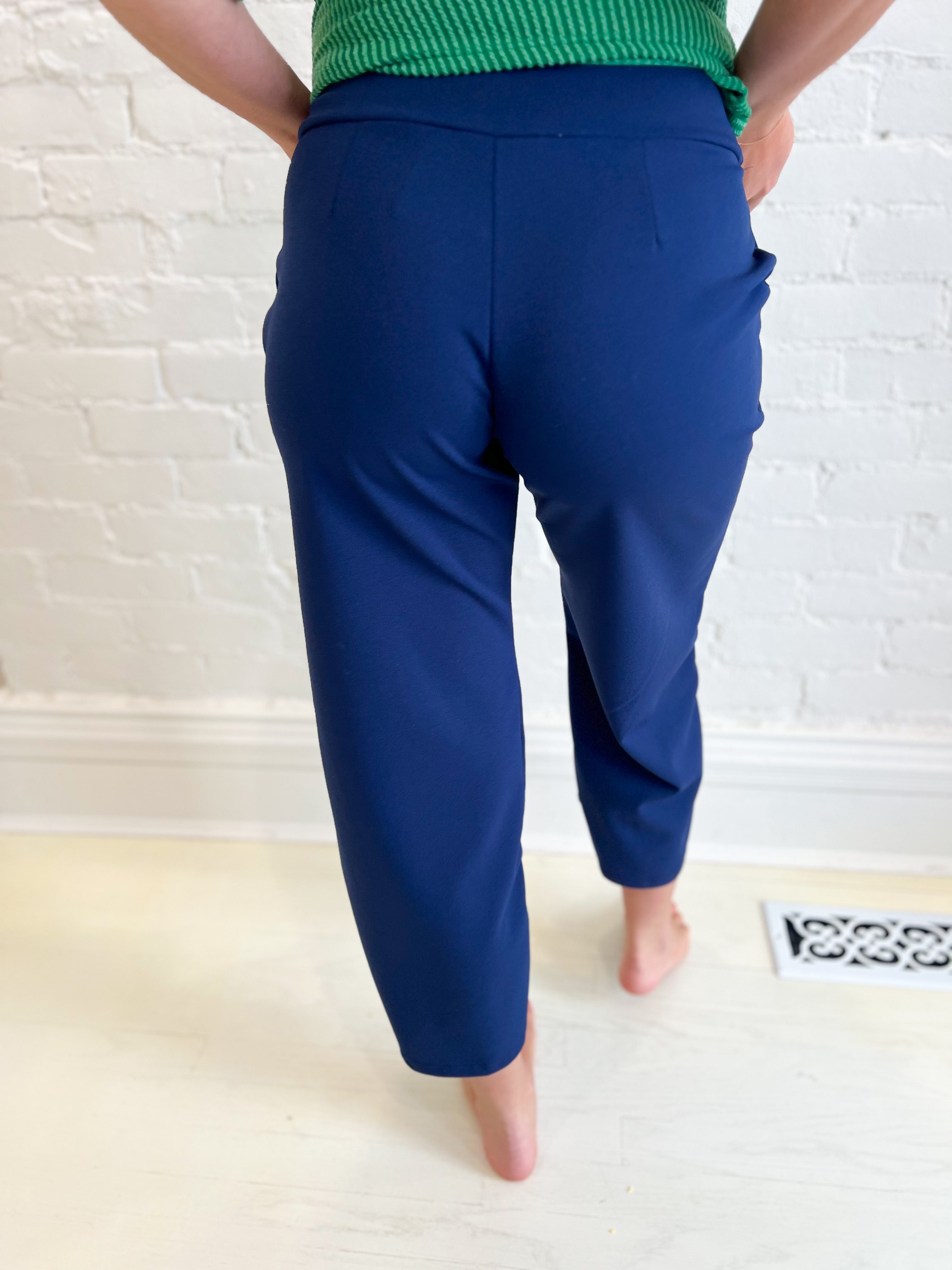 Lucy Wide Leg Stretchy Crop Pants - Navy