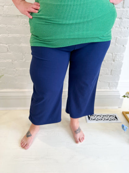 Lucy Wide Leg Stretchy Crop Pants - Navy
