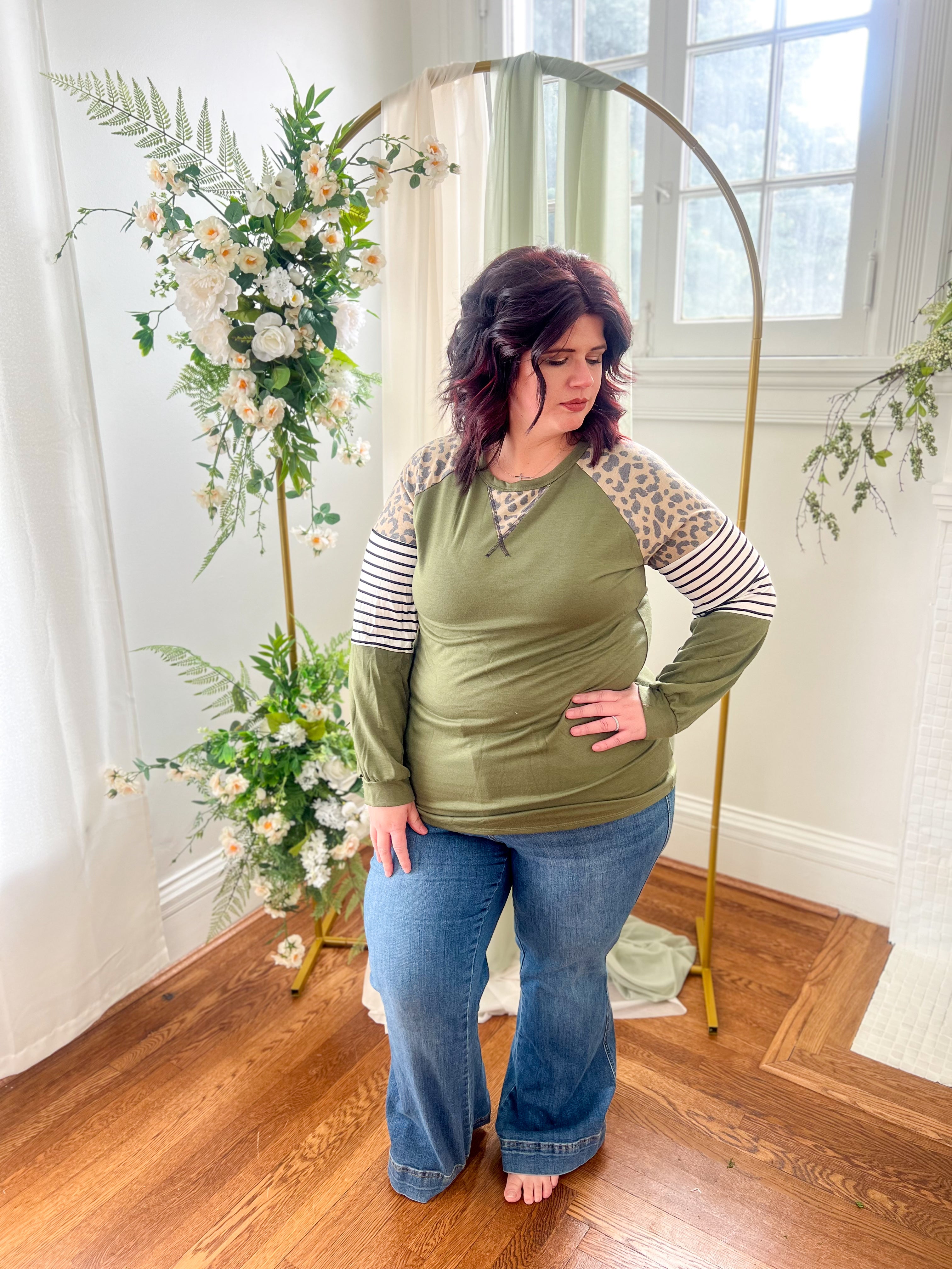 Olive with Leopard Accents Top