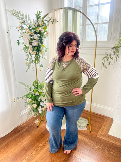 Olive with Leopard Accents Top
