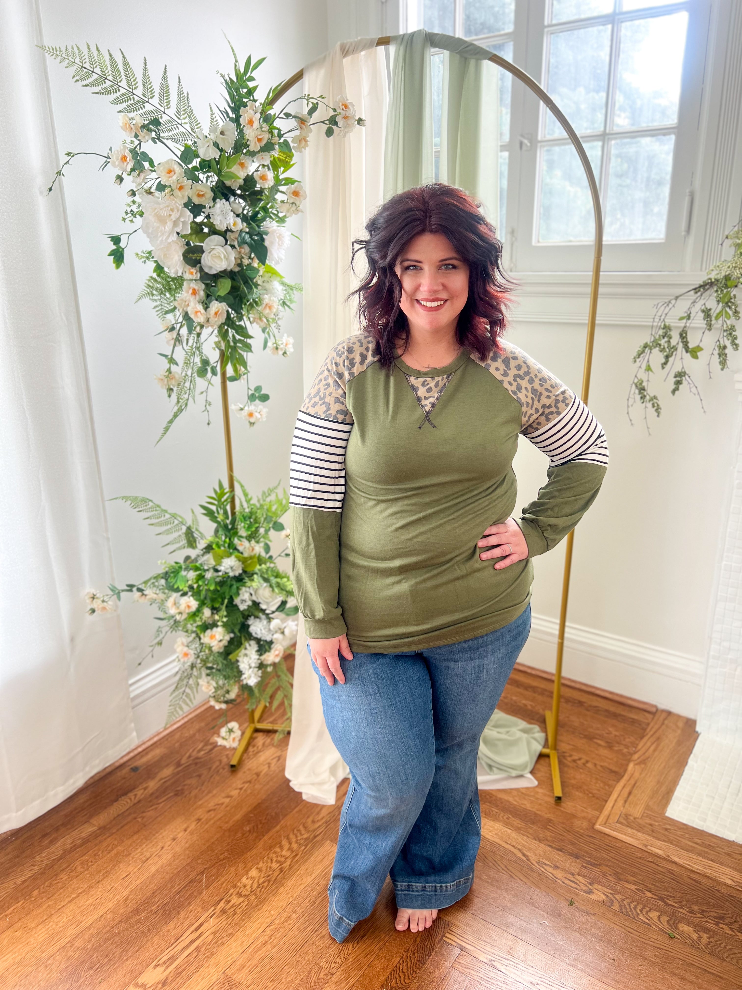 Olive with Leopard Accents Top