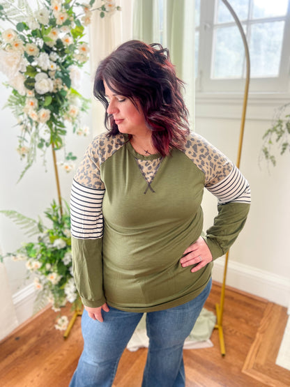 Olive with Leopard Accents Top