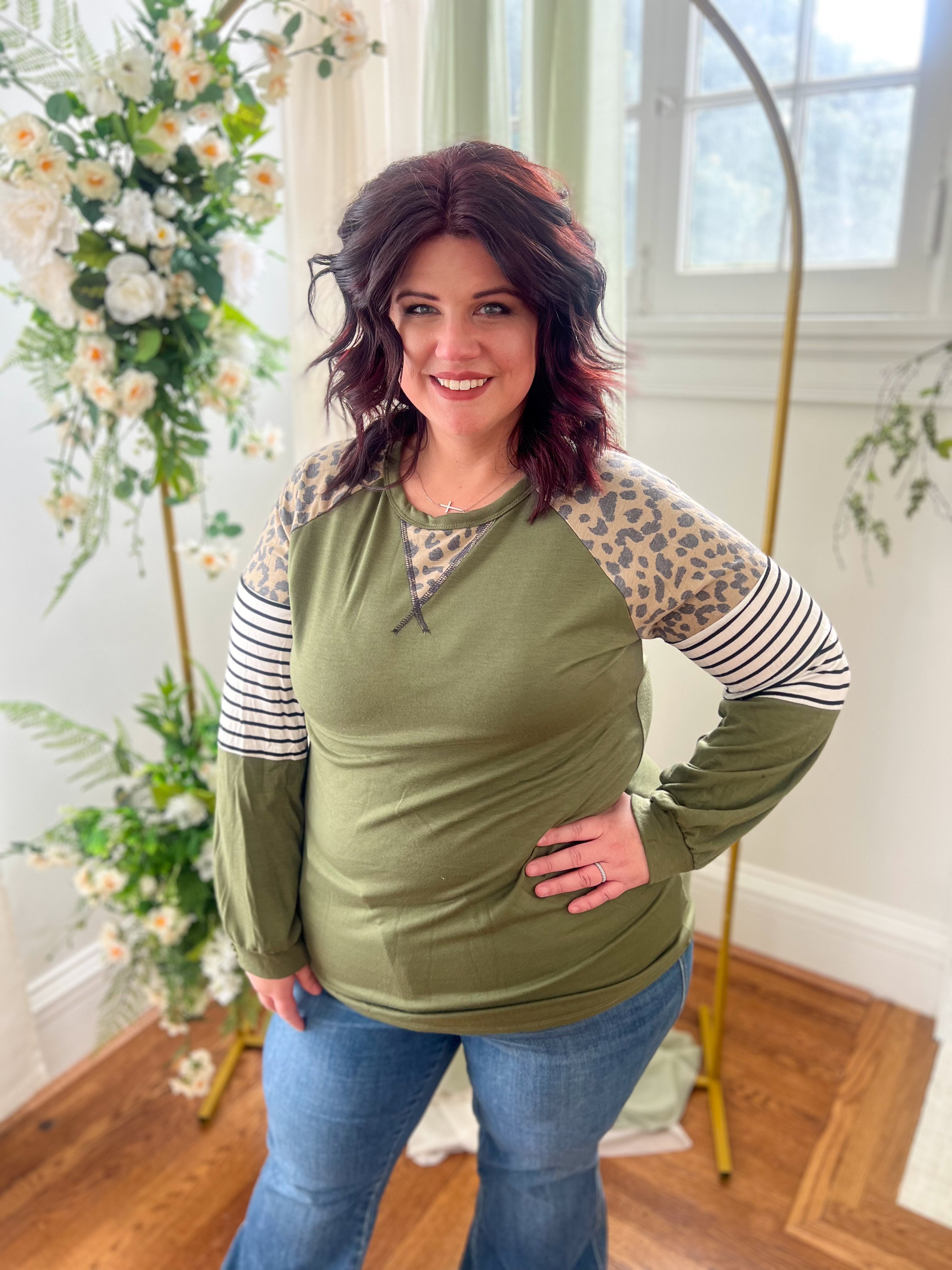 Olive with Leopard Accents Top