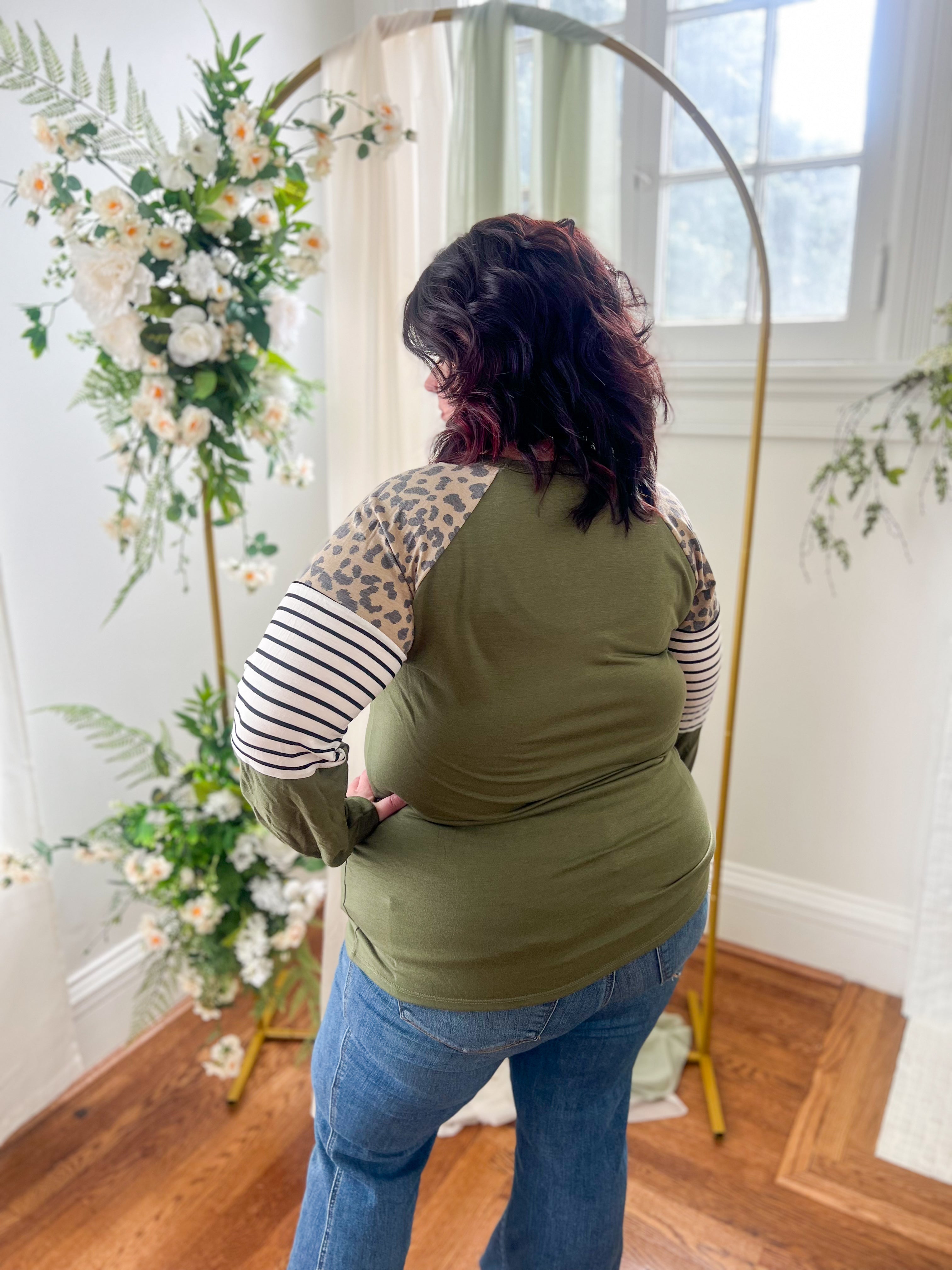 Olive with Leopard Accents Top