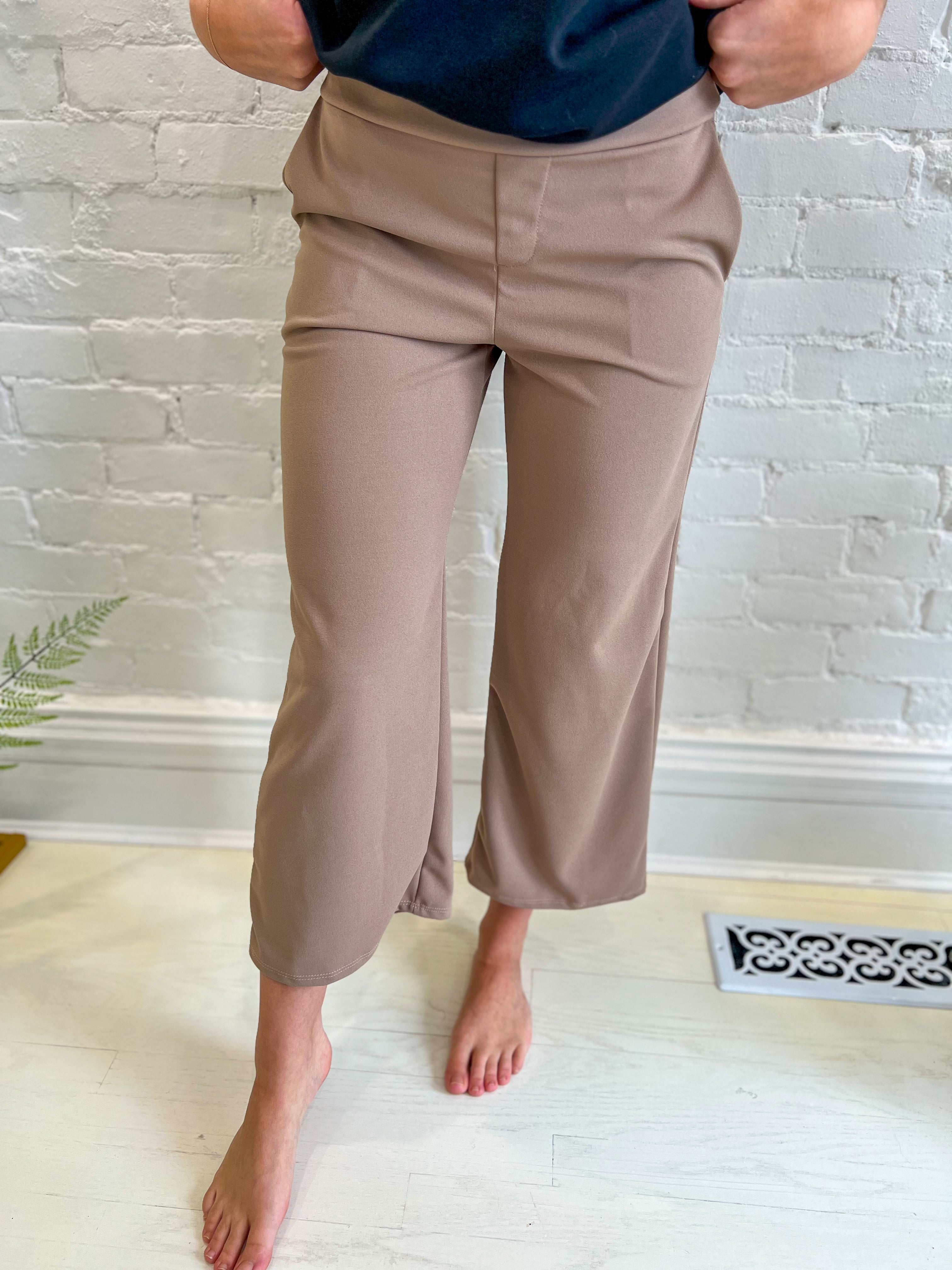 Lucy Wide Leg Stretchy Crop Pants - Mocha