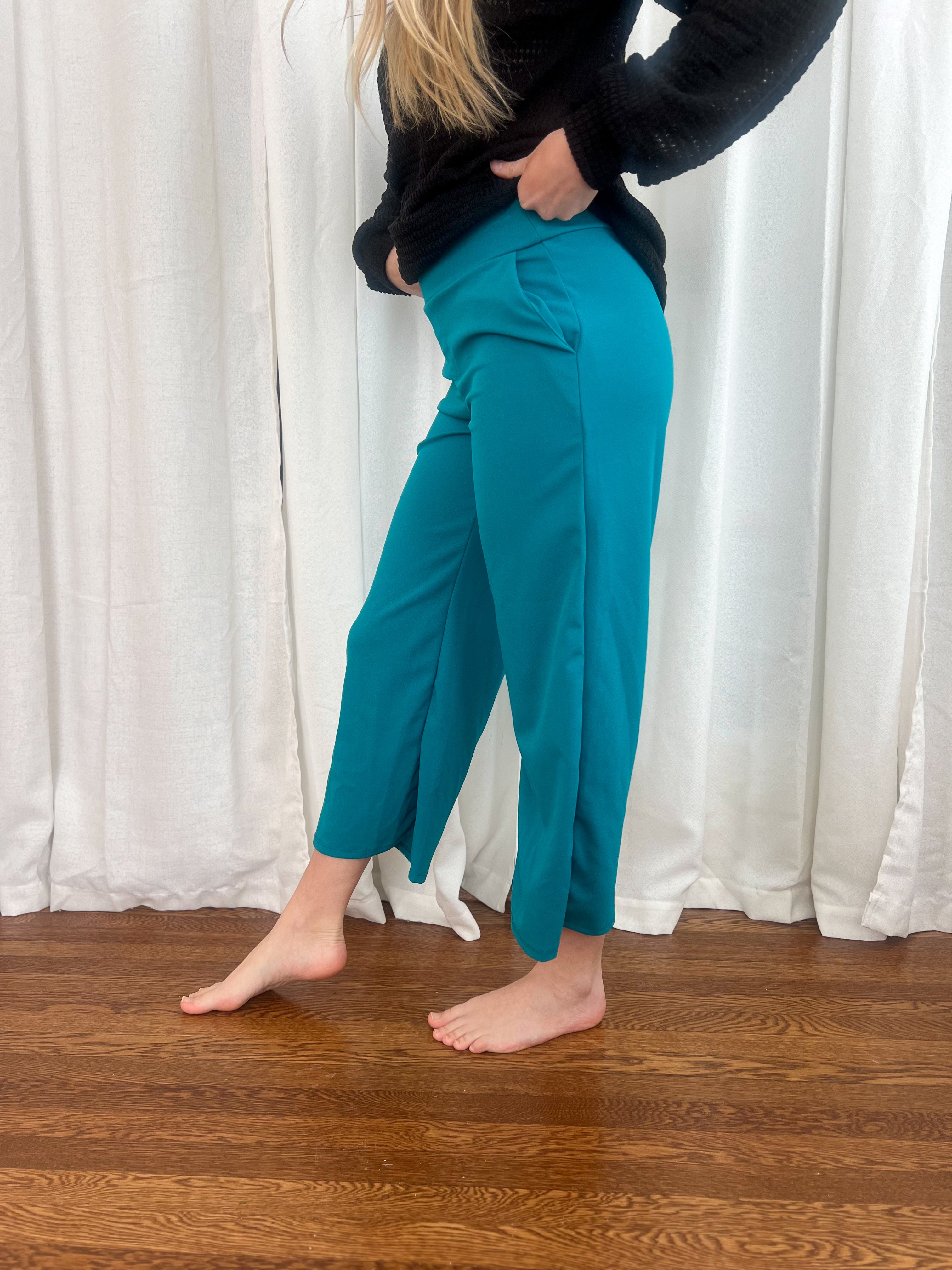 Lucy Wide Leg Stretchy Crop Pants - Jade