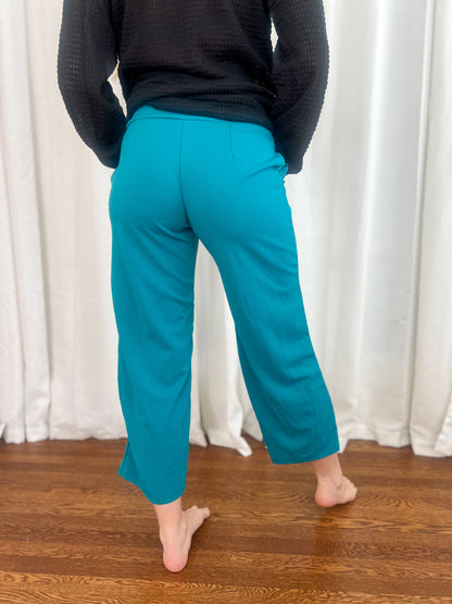 Lucy Wide Leg Stretchy Crop Pants - Jade