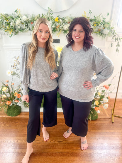 Samantha Bubble Sleeve Top - Gray