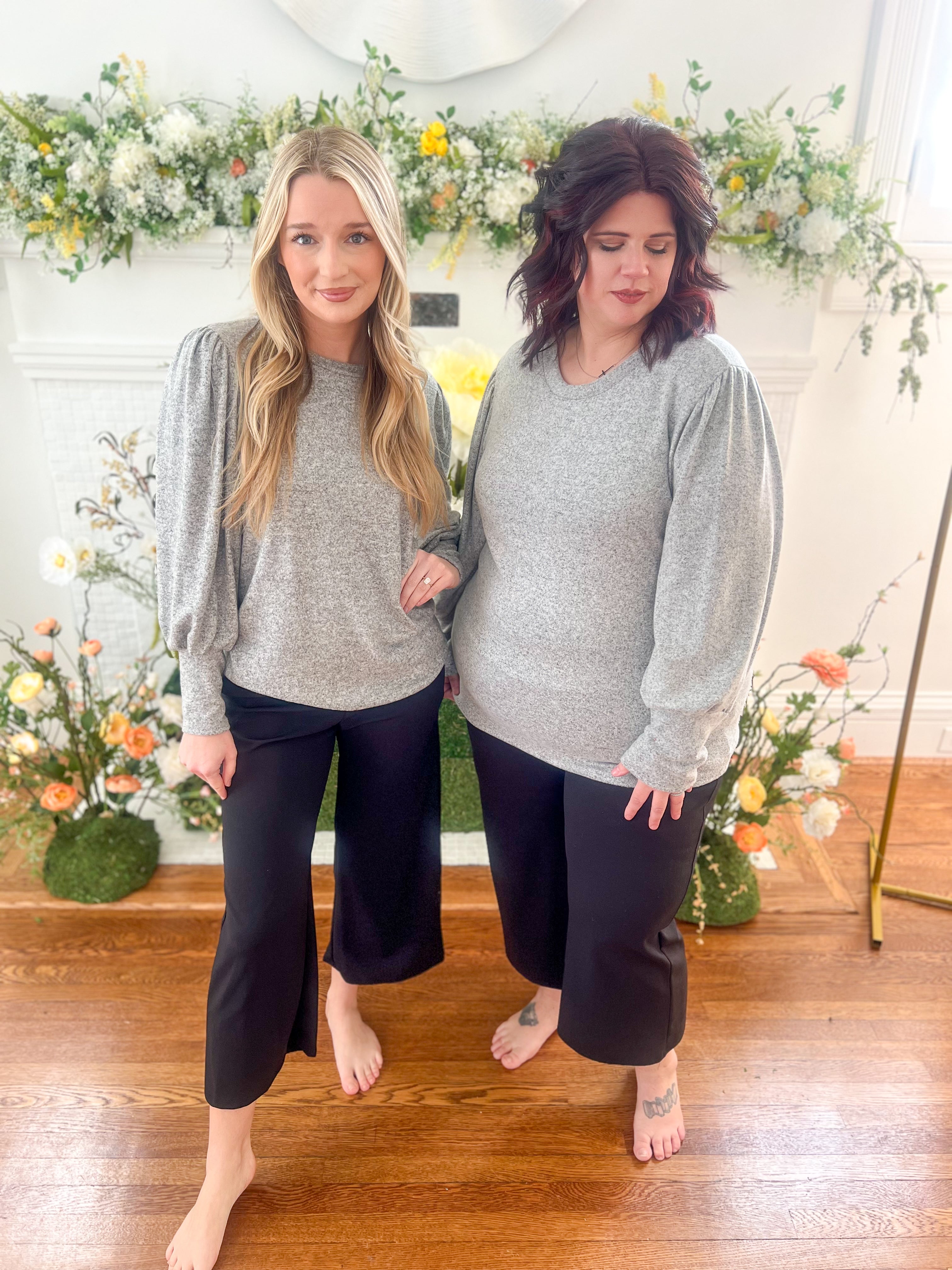 Samantha Bubble Sleeve Top - Gray