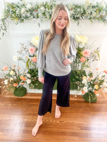 Samantha Bubble Sleeve Top - Gray