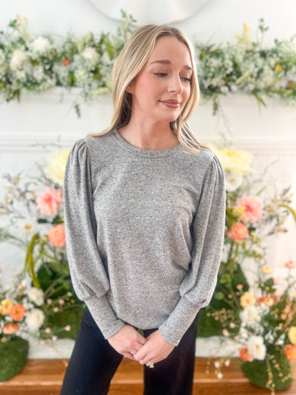 Samantha Bubble Sleeve Top - Gray