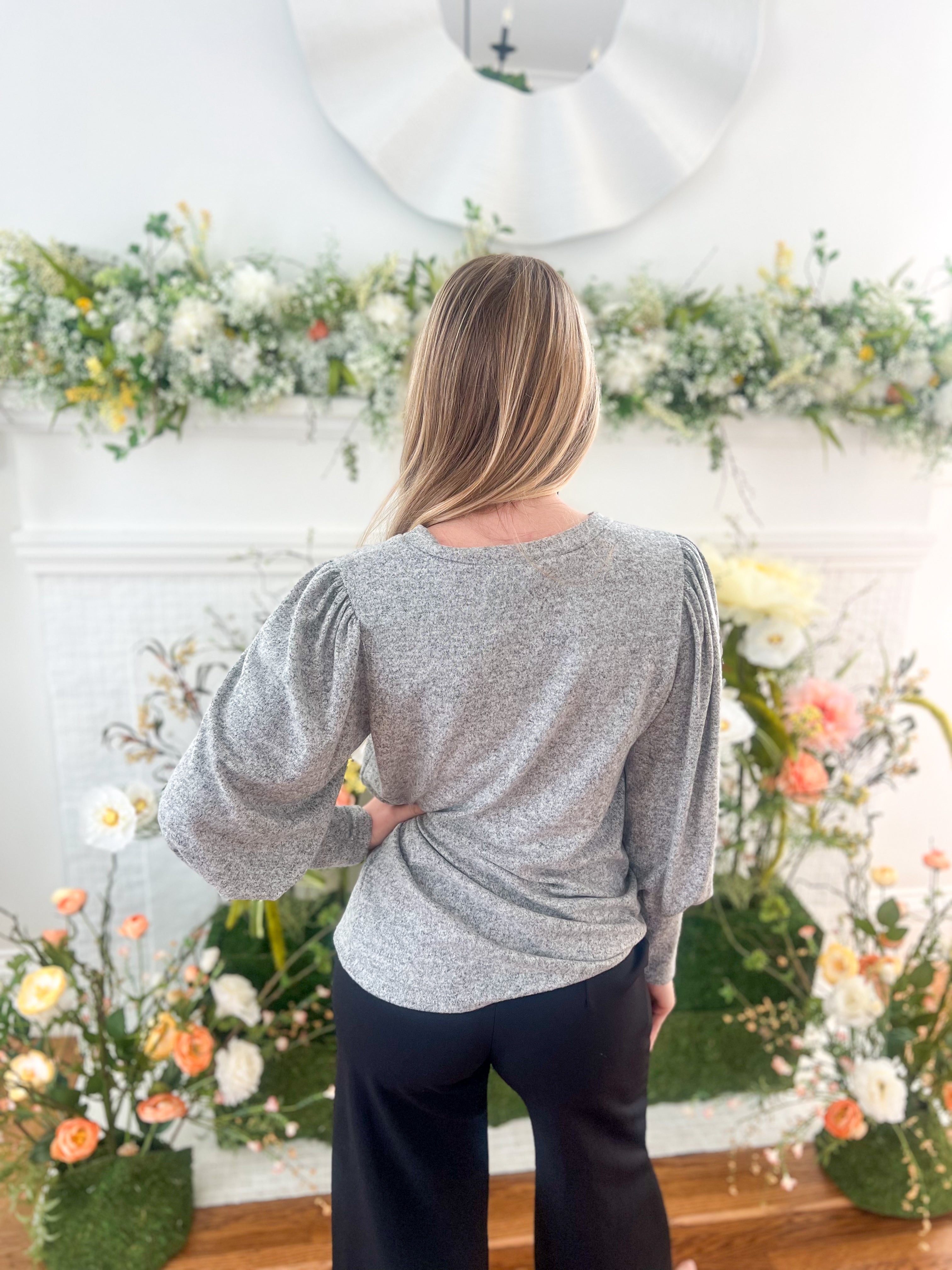 Samantha Bubble Sleeve Top - Gray