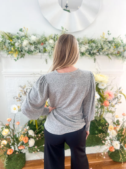 Samantha Bubble Sleeve Top - Gray