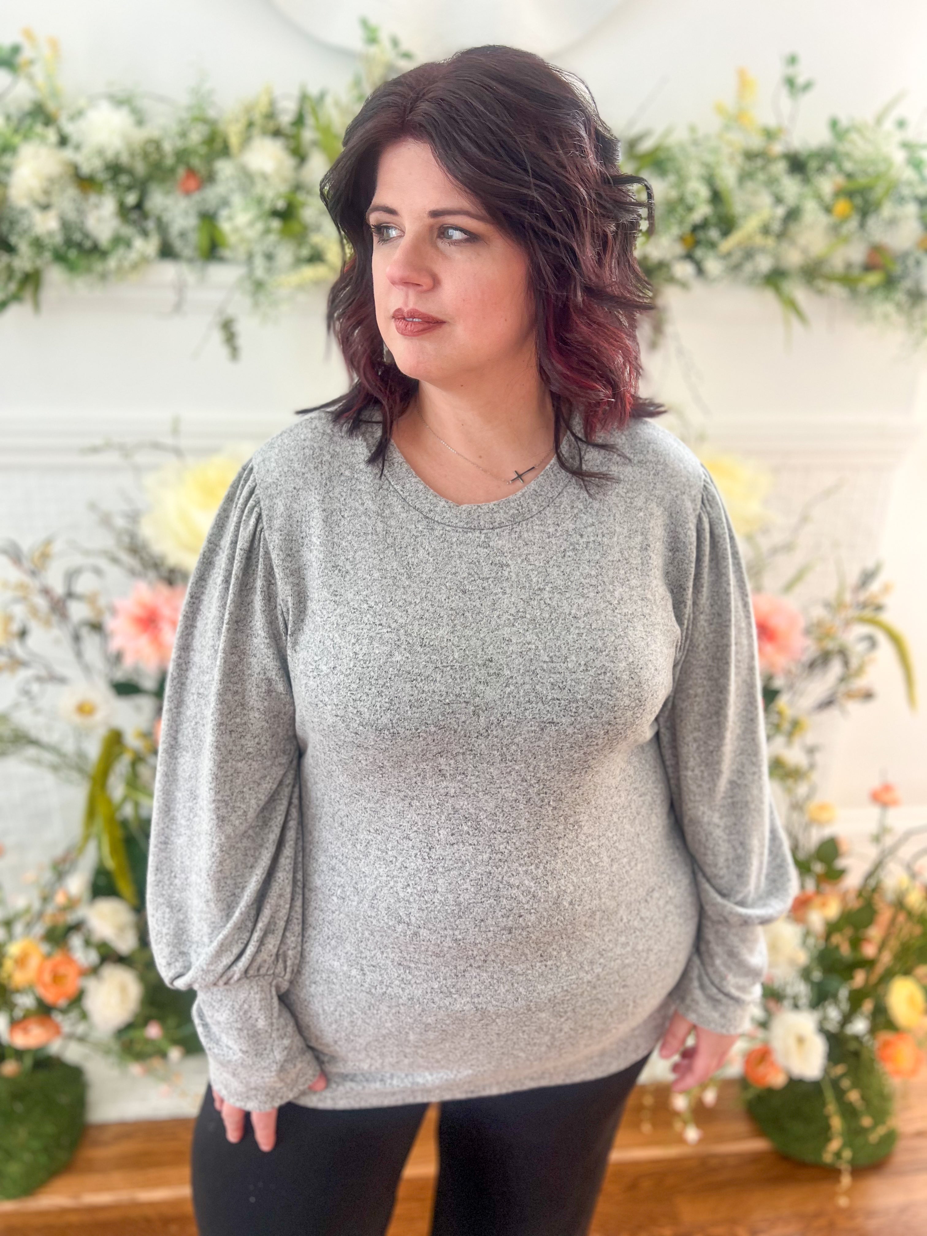 Samantha Bubble Sleeve Top - Gray