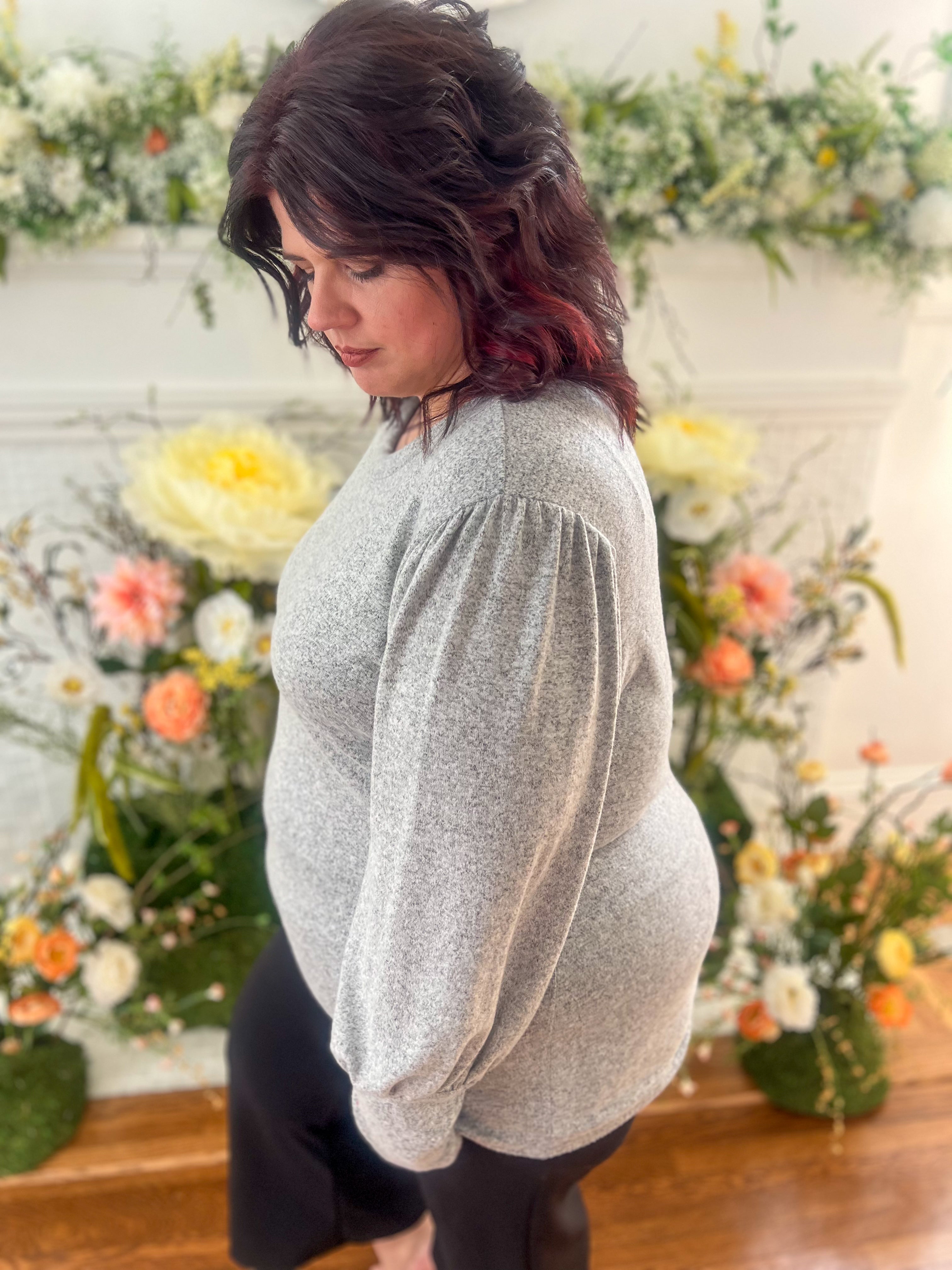 Samantha Bubble Sleeve Top - Gray