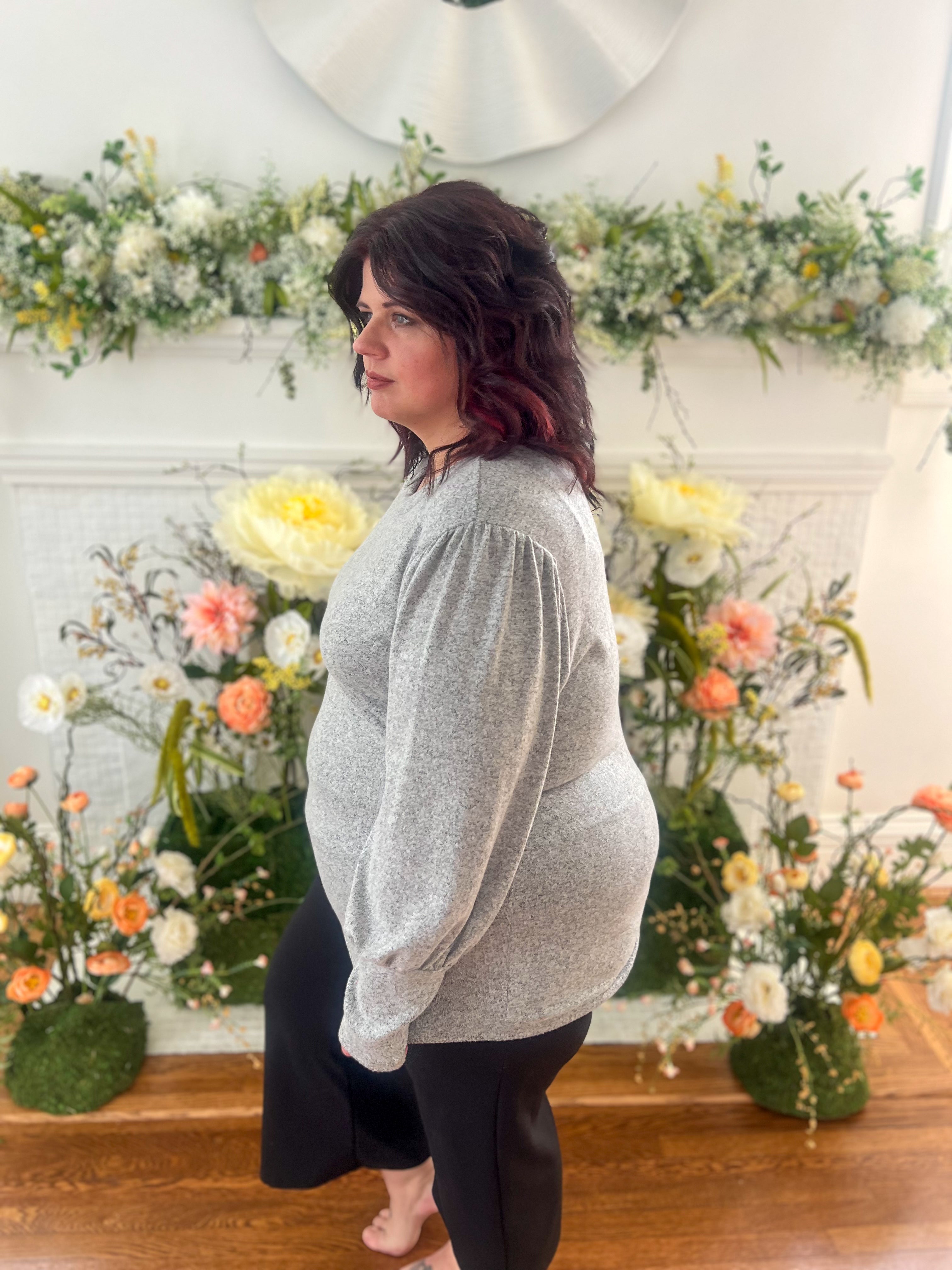 Samantha Bubble Sleeve Top - Gray