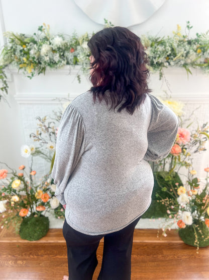 Samantha Bubble Sleeve Top - Gray