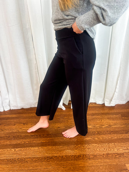 Lucy Wide Leg Stretchy Crop Pants - Black