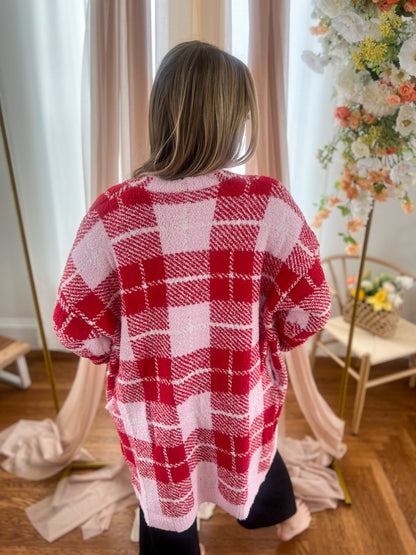 Pink and Red Plaid Cloud Cardigan